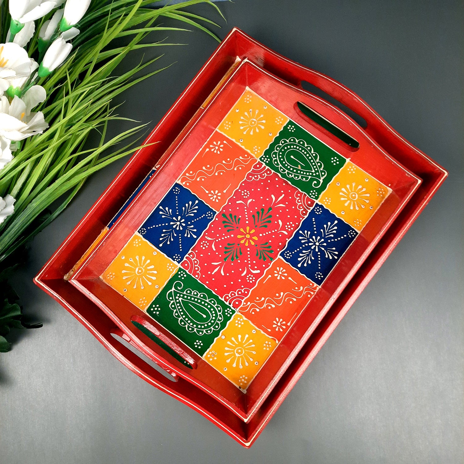 Decorative Serving Tray | Tray for office & Home - Set of 2- Apkamart