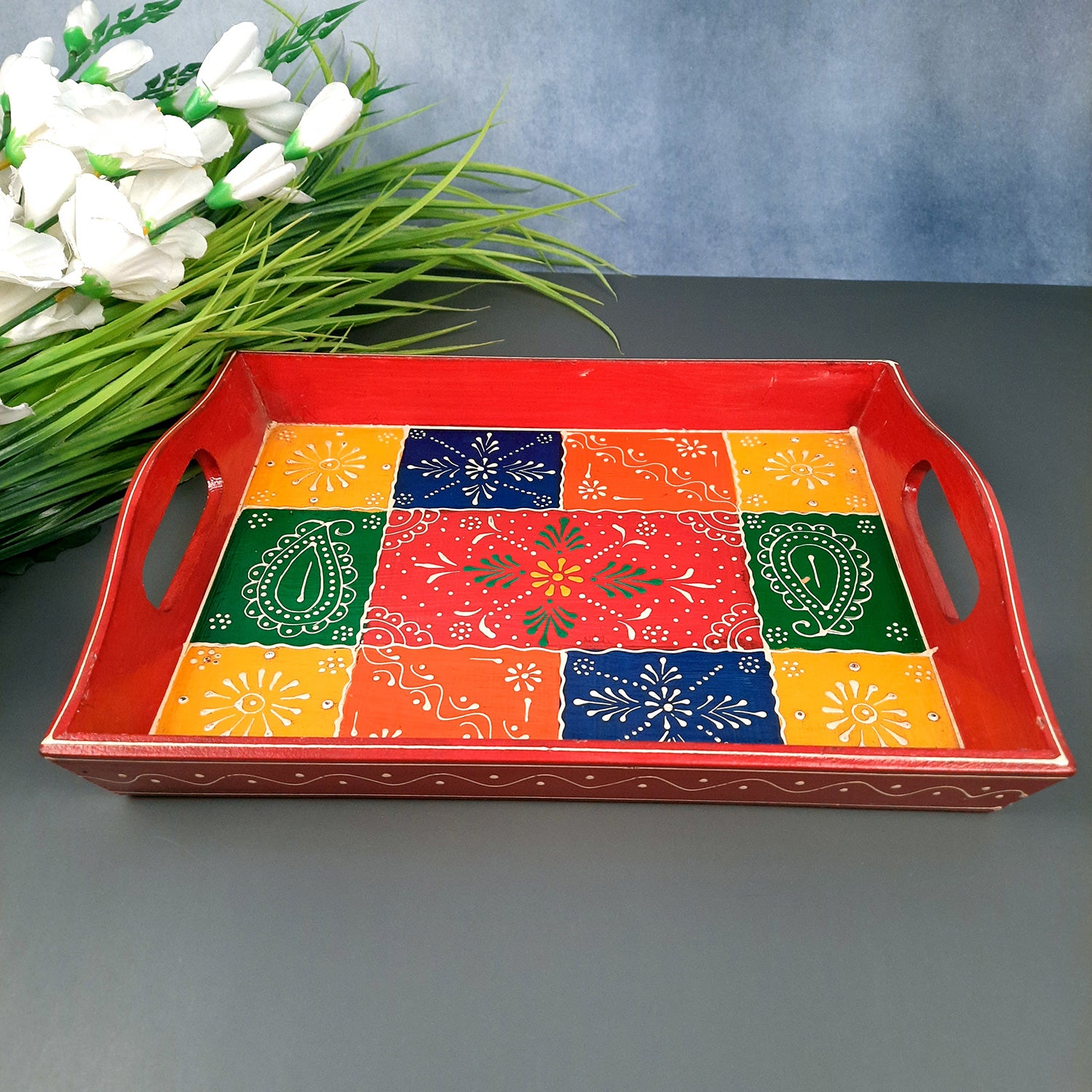 Decorative Tray | Tray for Serving and Home Decor - 13 Inch- Apkamart