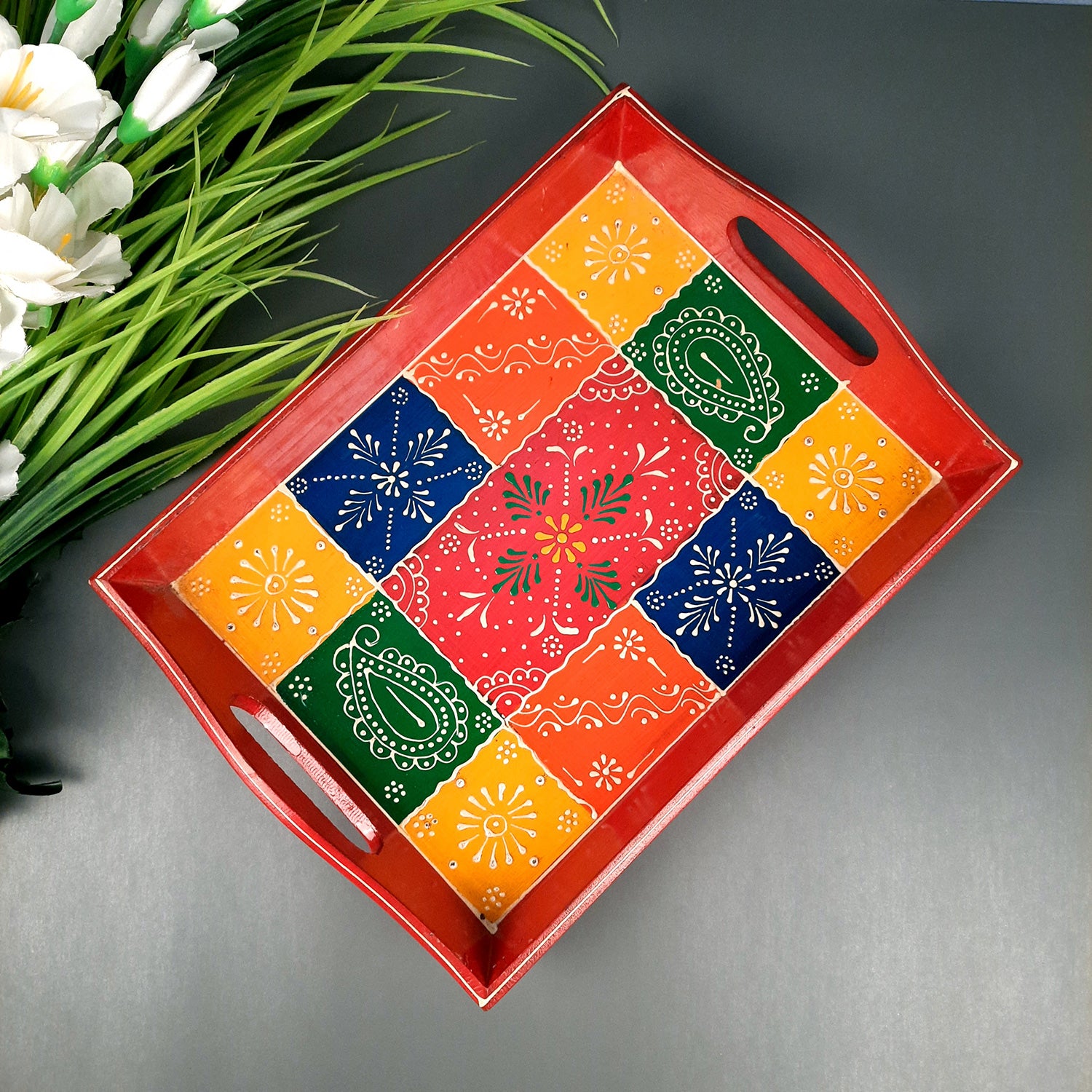 Decorative Tray | Tray for Serving and Home Decor - 13 Inch- Apkamart