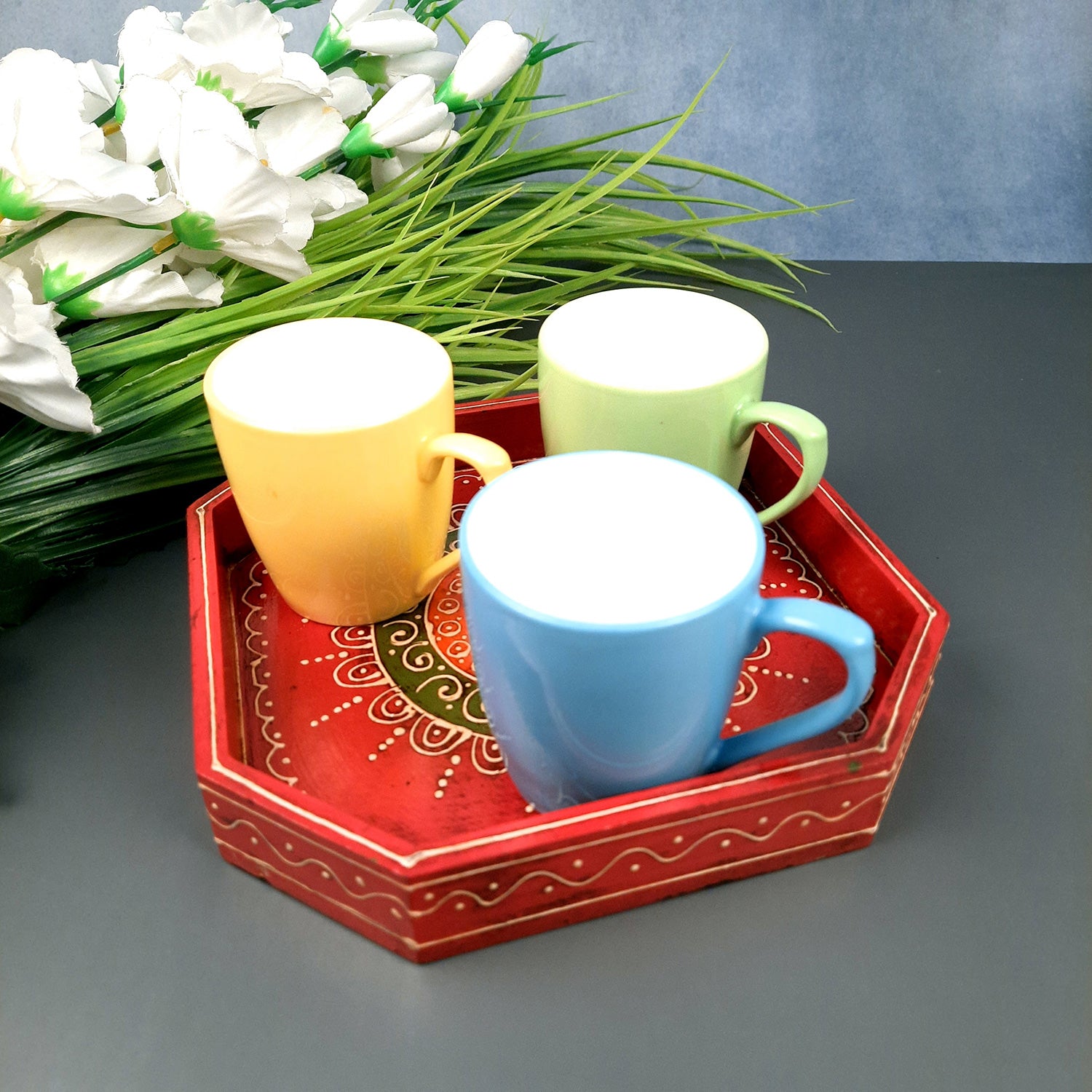 Wooden Serving Tray Set | Tea & Snacks Serving Platter - For Home, Dining Table, Kitchen Decor | Wedding & Housewarming Gift (Combo of 3) - Apkamart #Style_Design 2