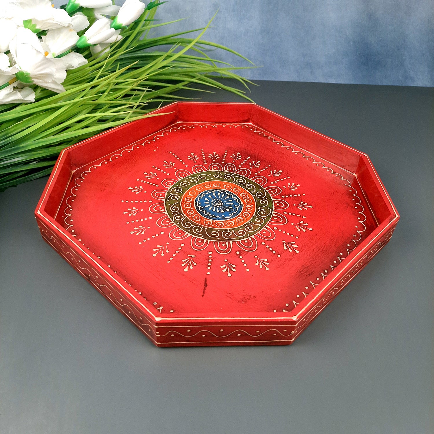 Wooden Serving Tray Set | Tea & Snacks Serving Platter - For Home, Dining Table, Kitchen Decor | Wedding & Housewarming Gift (Combo of 3) - Apkamart #Style_Design 2