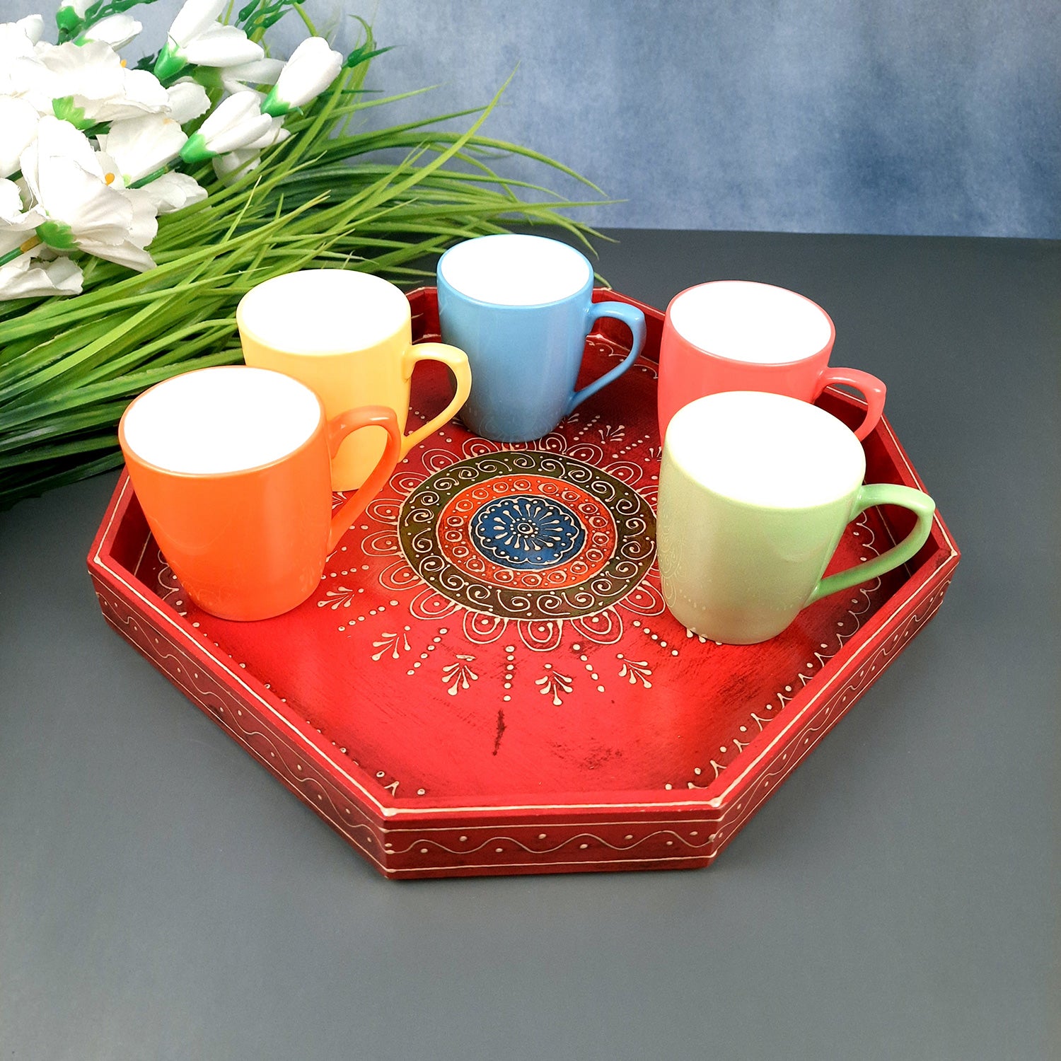 Wooden Serving Tray Set | Tea & Snacks Serving Platter - For Home, Dining Table, Kitchen Decor | Wedding & Housewarming Gift (Combo of 3) - Apkamart #Style_Design 2