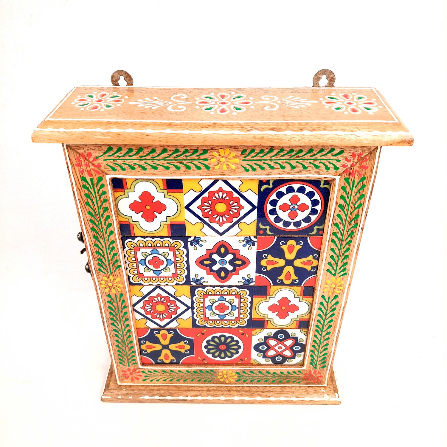 Key Holder Box With Ceramic Tiles | Wooden Wall Hanging Key Box Cabinet Stand - For Home, Office & Entrance Decor - Apkamart #Style_Design 1