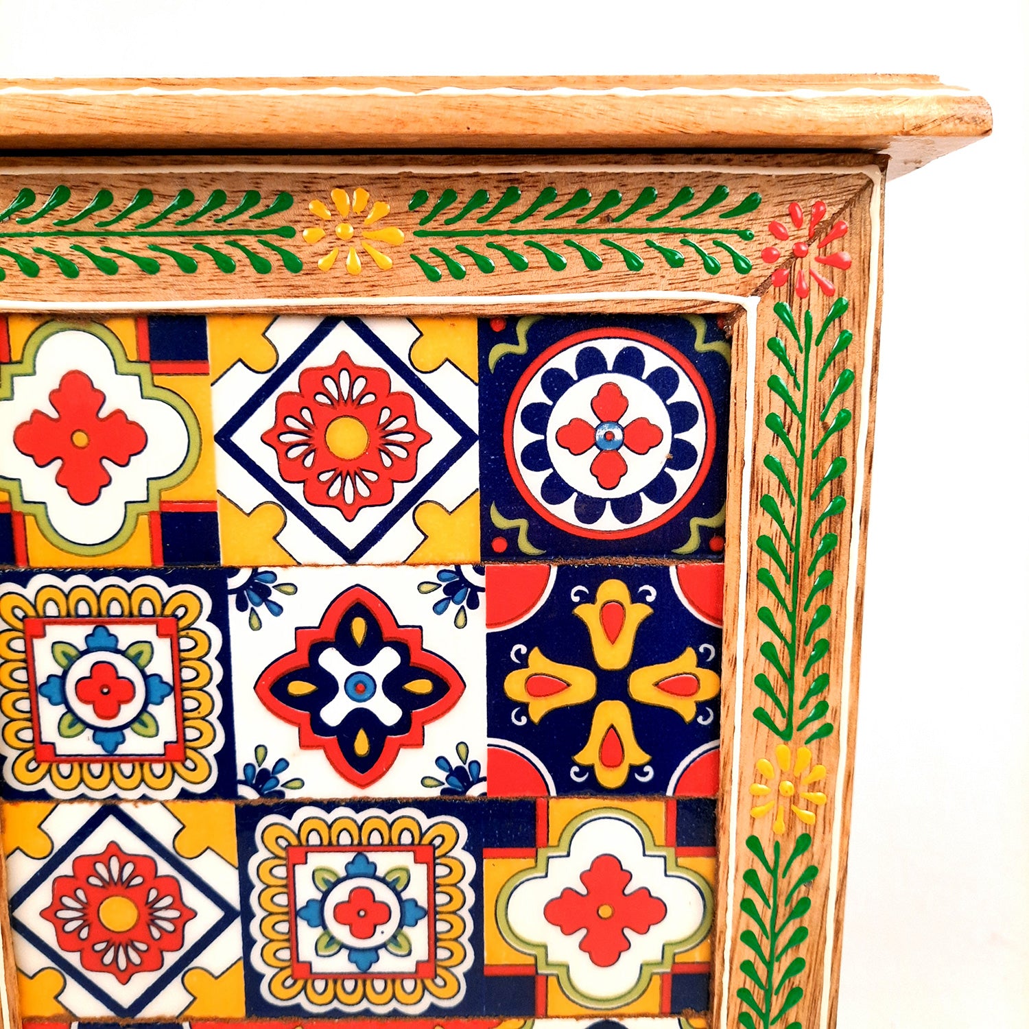 Key Holder Box With Ceramic Tiles | Wooden Wall Hanging Key Box Cabinet Stand - For Home, Office & Entrance Decor - Apkamart #Style_Design 1