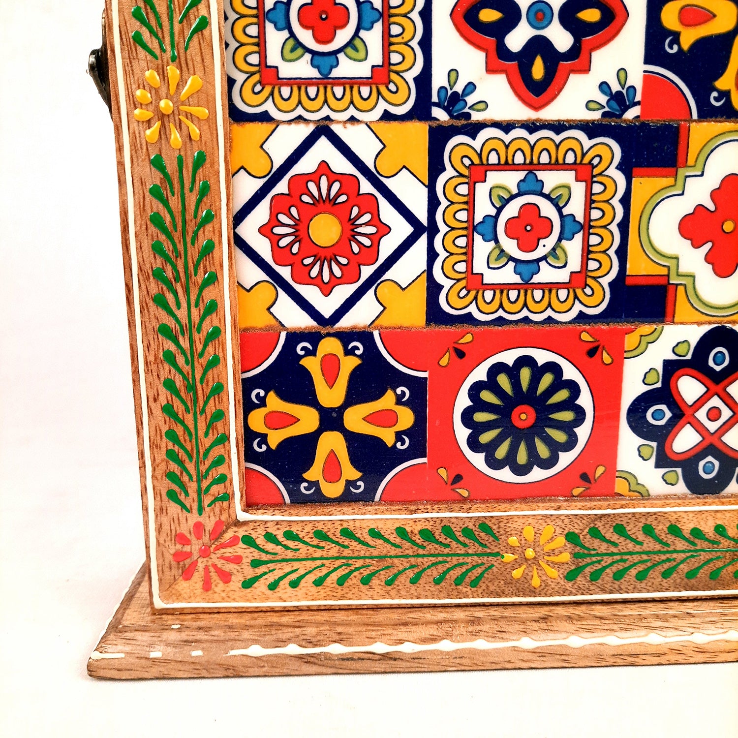 Key Holder Box With Ceramic Tiles | Wooden Wall Hanging Key Box Cabinet Stand - For Home, Office & Entrance Decor - Apkamart #Style_Design 1