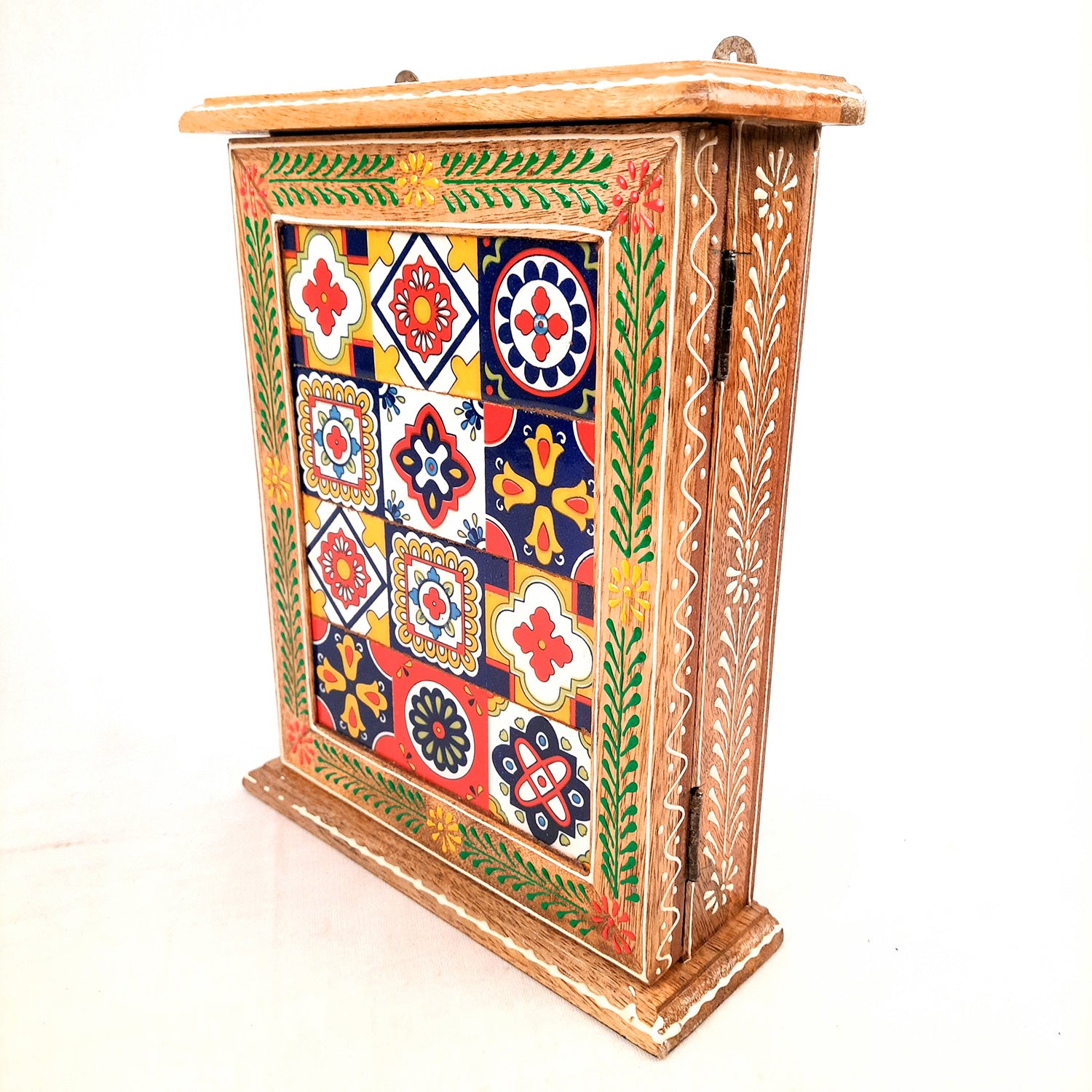 Key Holder Box With Ceramic Tiles | Wooden Wall Hanging Key Box Cabinet Stand - For Home, Office & Entrance Decor - Apkamart #Style_Design 1