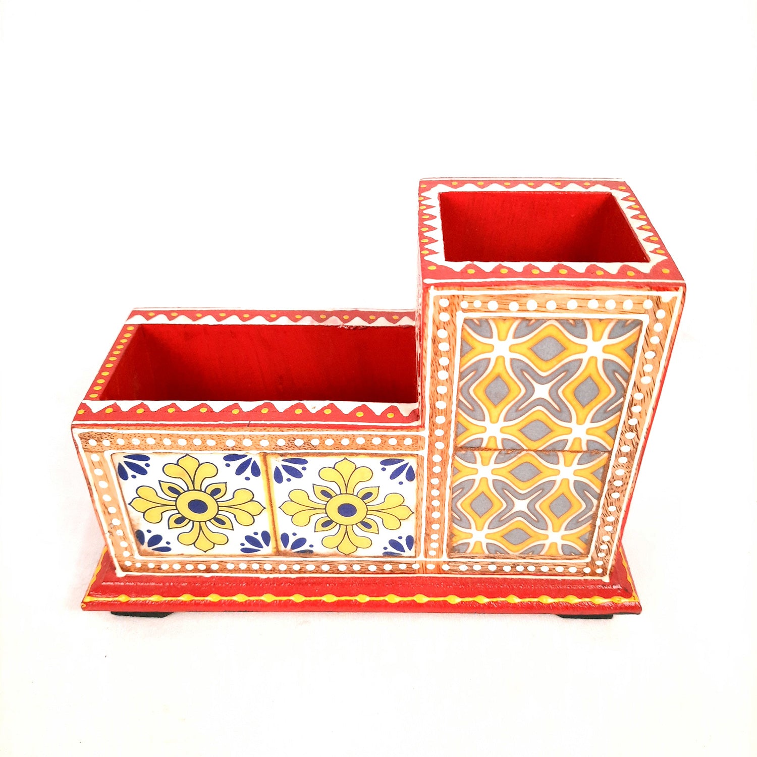 Tile Wooden Pen Stand - Pen Holder for Study Table & Gifts - 5 Inches- Apkamart