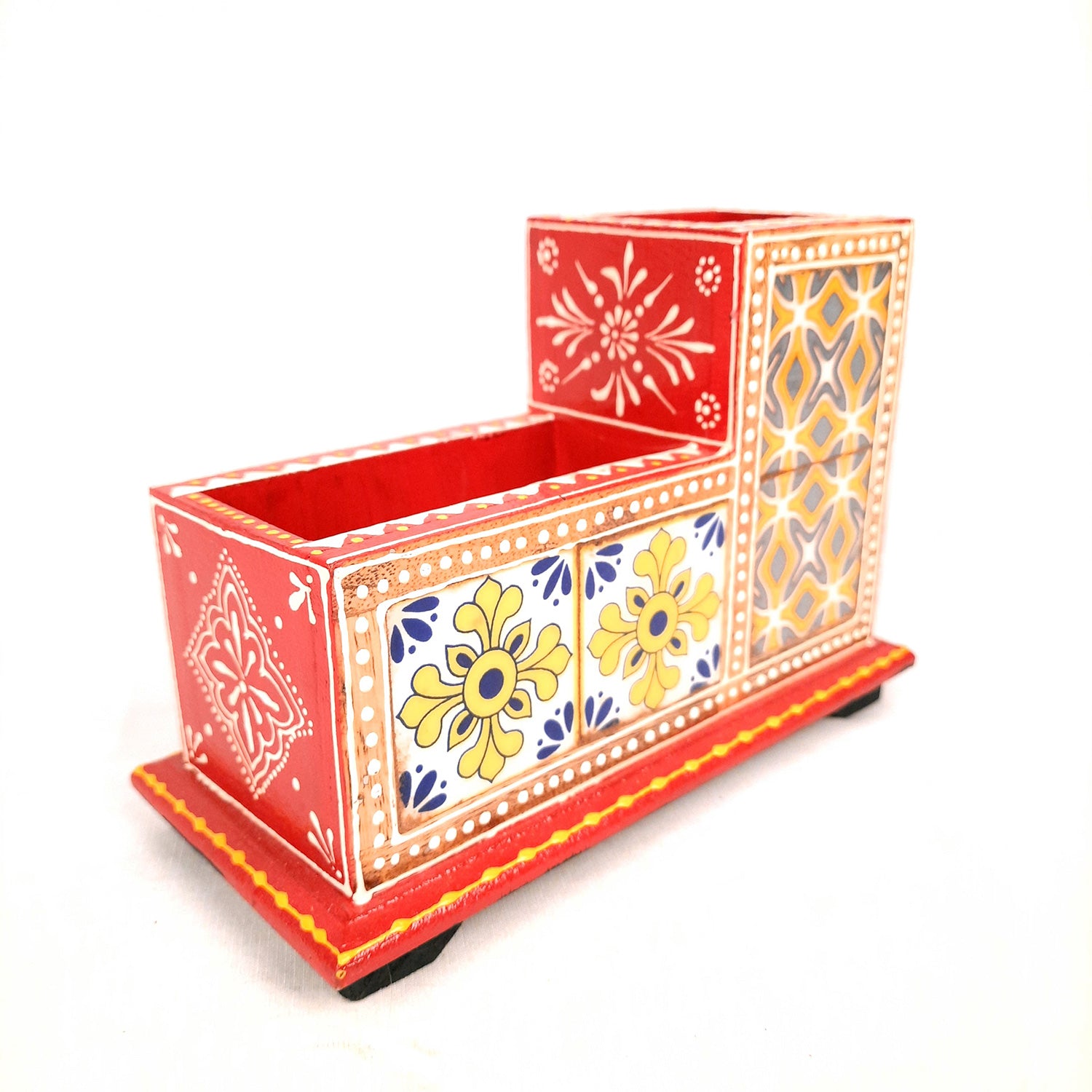 Tile Wooden Pen Stand - Pen Holder for Study Table & Gifts - 5 Inches- Apkamart