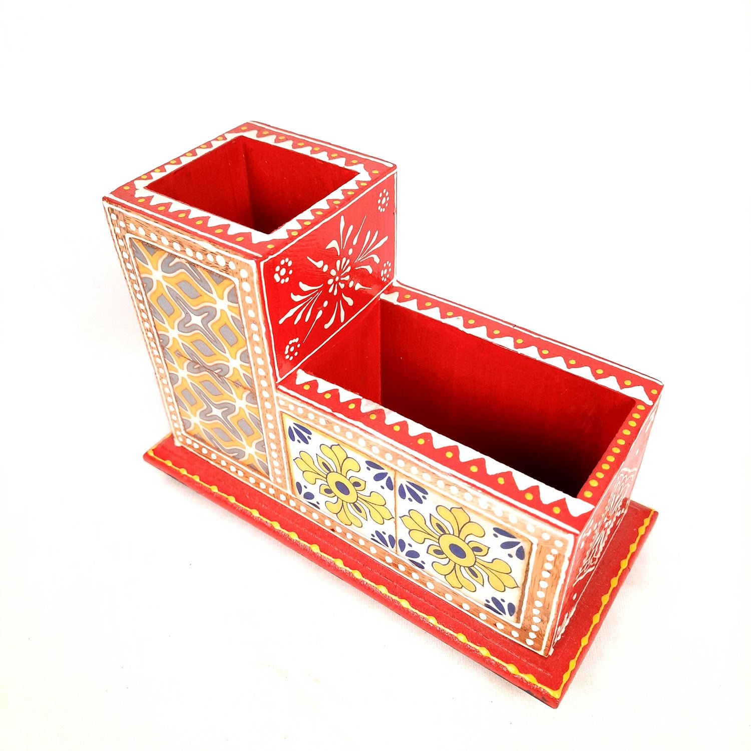 Tile Wooden Pen Stand - Pen Holder for Study Table & Gifts - 5 Inches- Apkamart