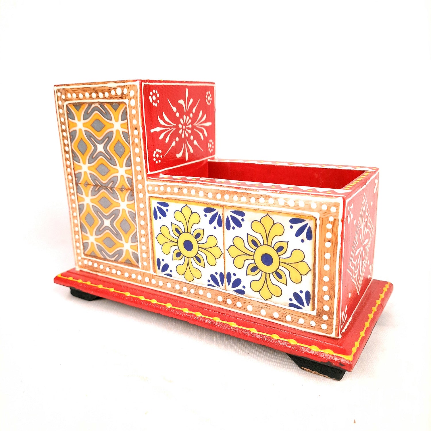 Tile Wooden Pen Stand - Pen Holder for Study Table & Gifts - 5 Inches- Apkamart