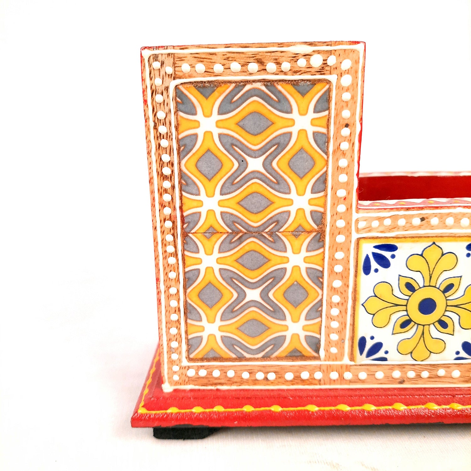 Tile Wooden Pen Stand - Pen Holder for Study Table & Gifts - 5 Inches- Apkamart