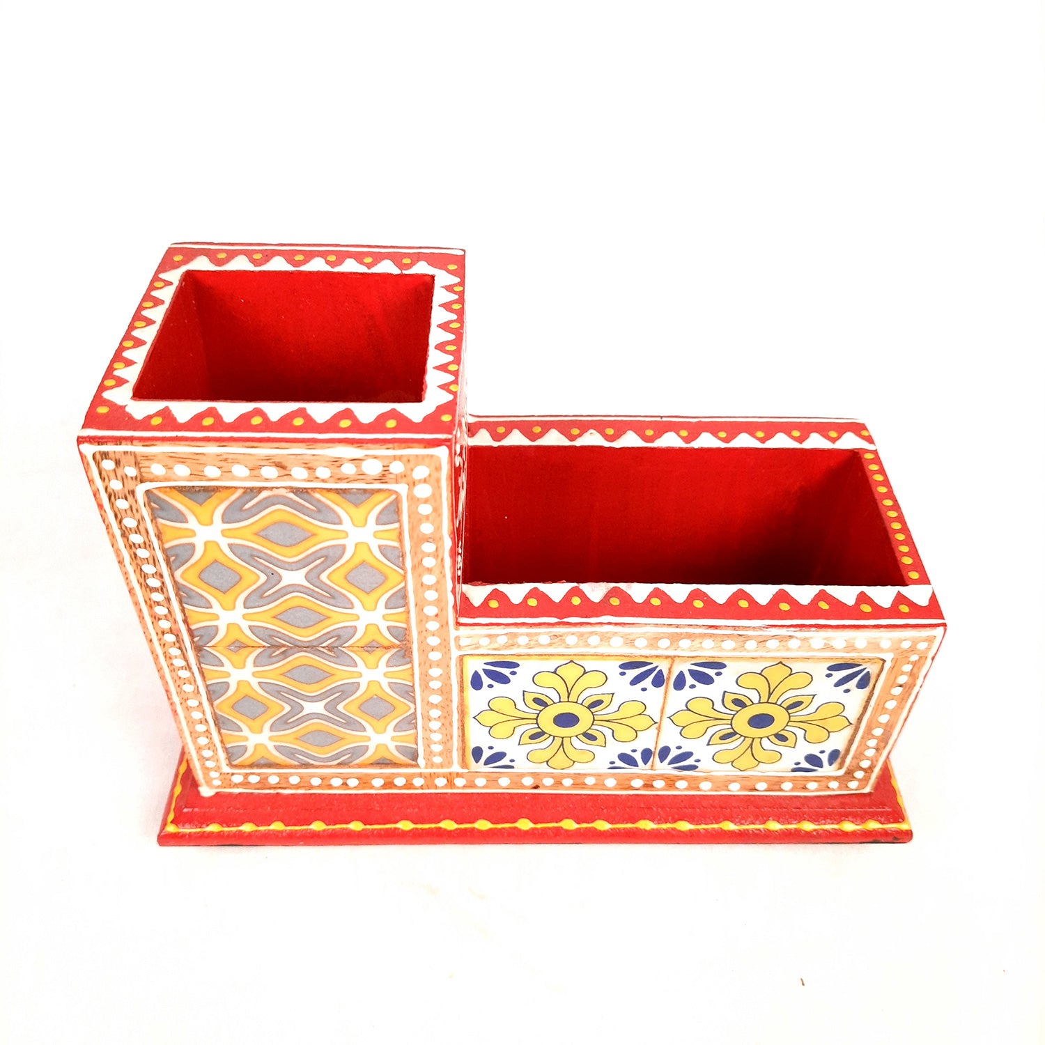 Tile Wooden Pen Stand - Pen Holder for Study Table & Gifts - 5 Inches- Apkamart