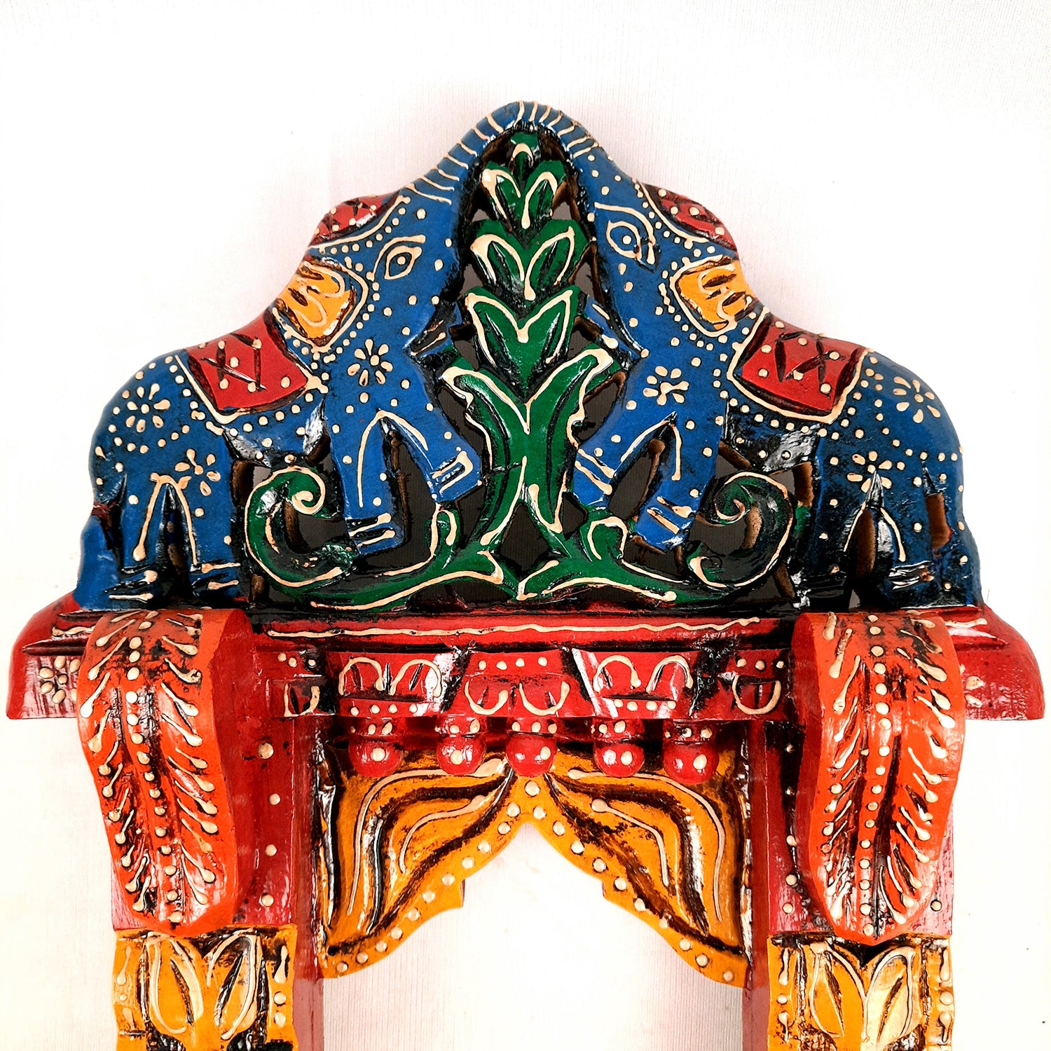 Wooden Jharokha Wall Hanging - Elephant Design - For Living Room, Wall & Home Decor & Gifts -18 Inch - Apkamart #color_Blue