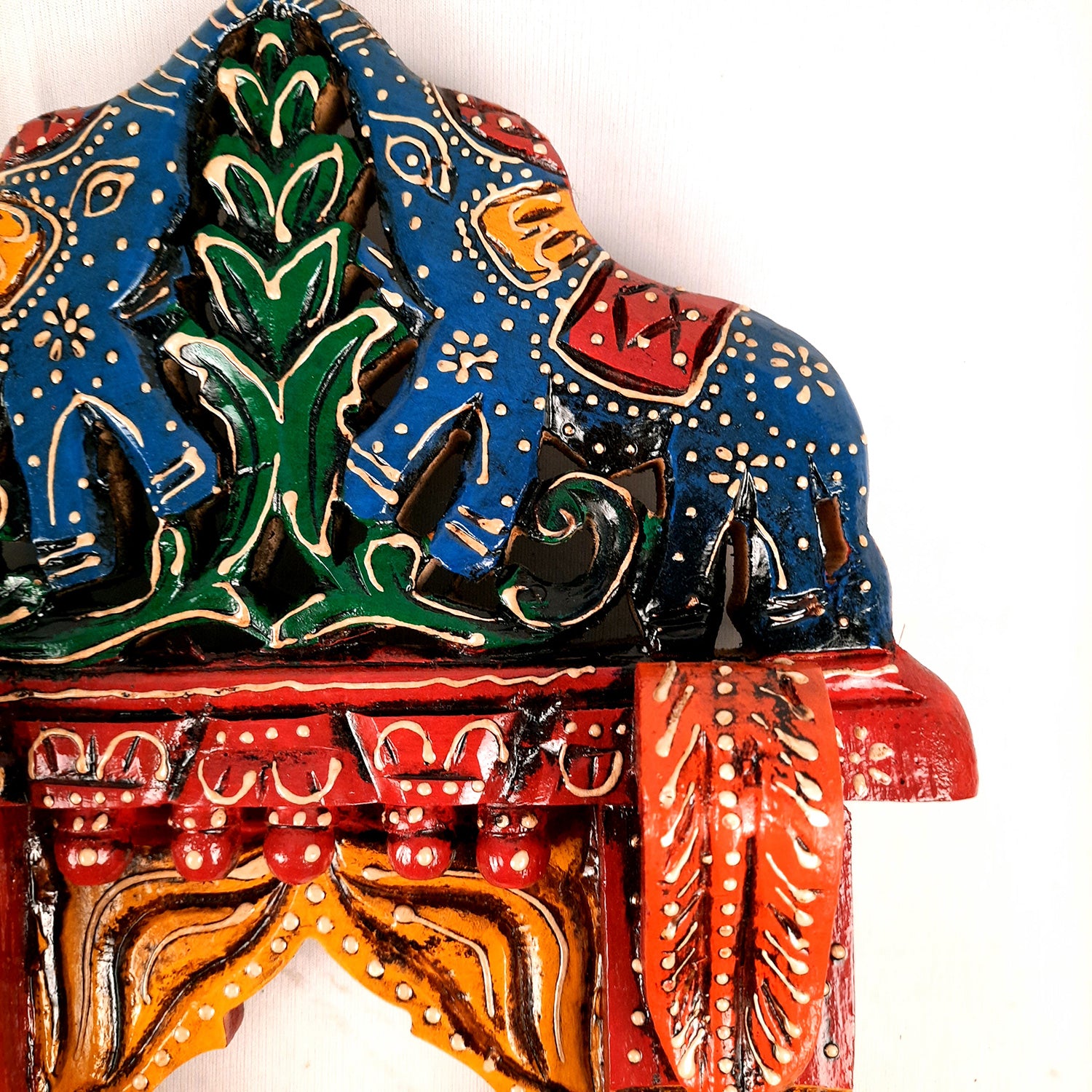 Wooden Jharokha Wall Hanging - Elephant Design - For Living Room, Wall & Home Decor & Gifts -18 Inch - Apkamart #color_Blue