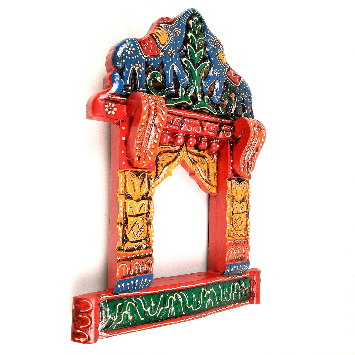 Wooden Jharokha Wall Hanging - Elephant Design - For Living Room, Wall & Home Decor & Gifts -18 Inch - Apkamart #color_Blue