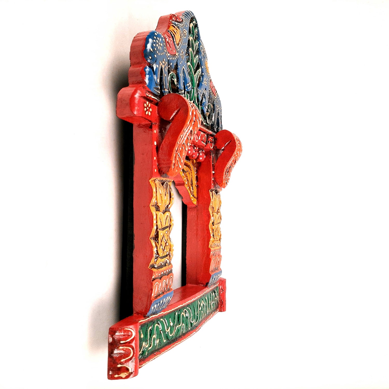 Wooden Jharokha Wall Hanging - Elephant Design - For Living Room, Wall & Home Decor & Gifts -18 Inch - Apkamart #color_Blue