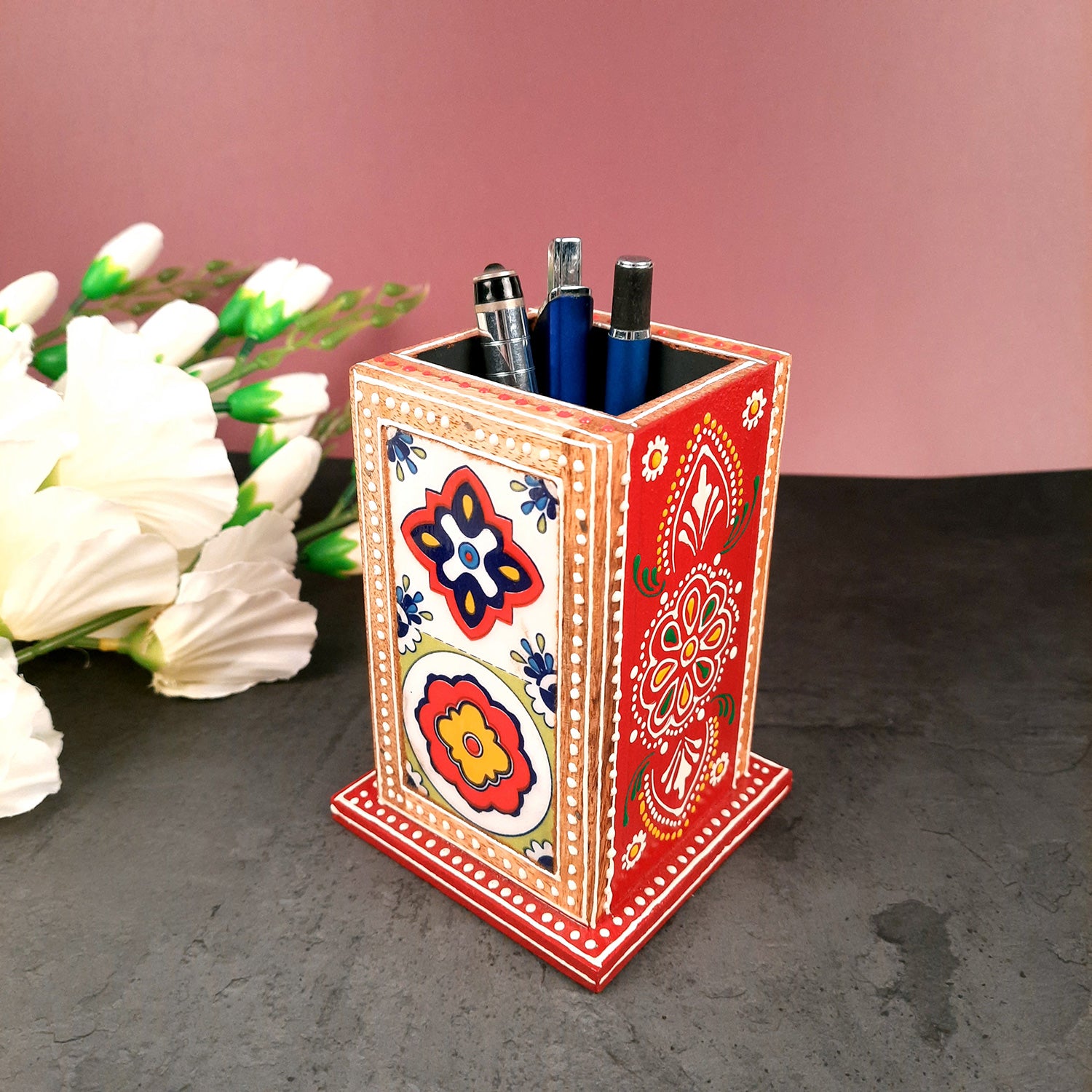 Wooden Pen Holder -Pen Pencil Holder -for Study Table - 5 Inch- Apkamart