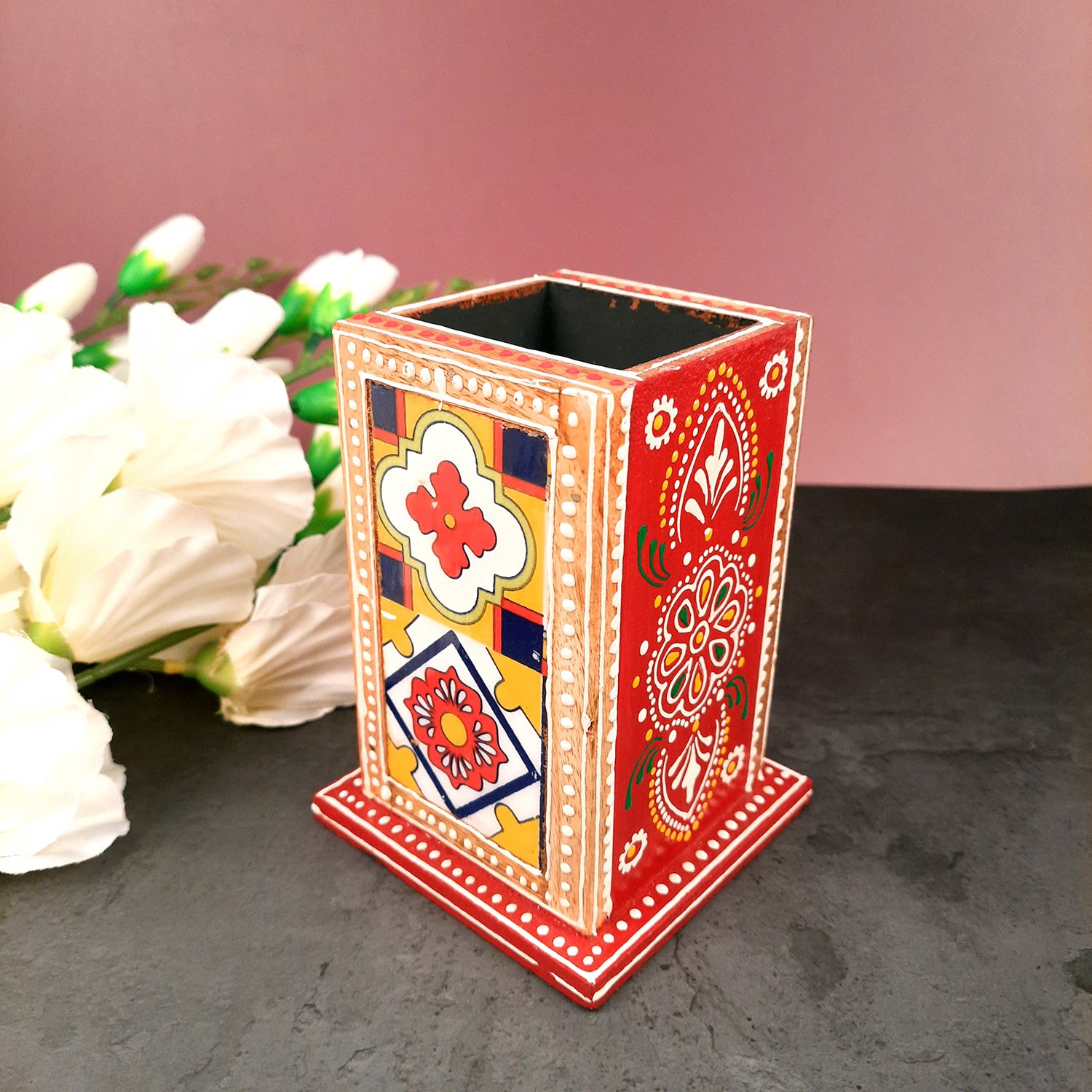 Wooden Pen Holder -Pen Pencil Holder -for Study Table - 5 Inch- Apkamart