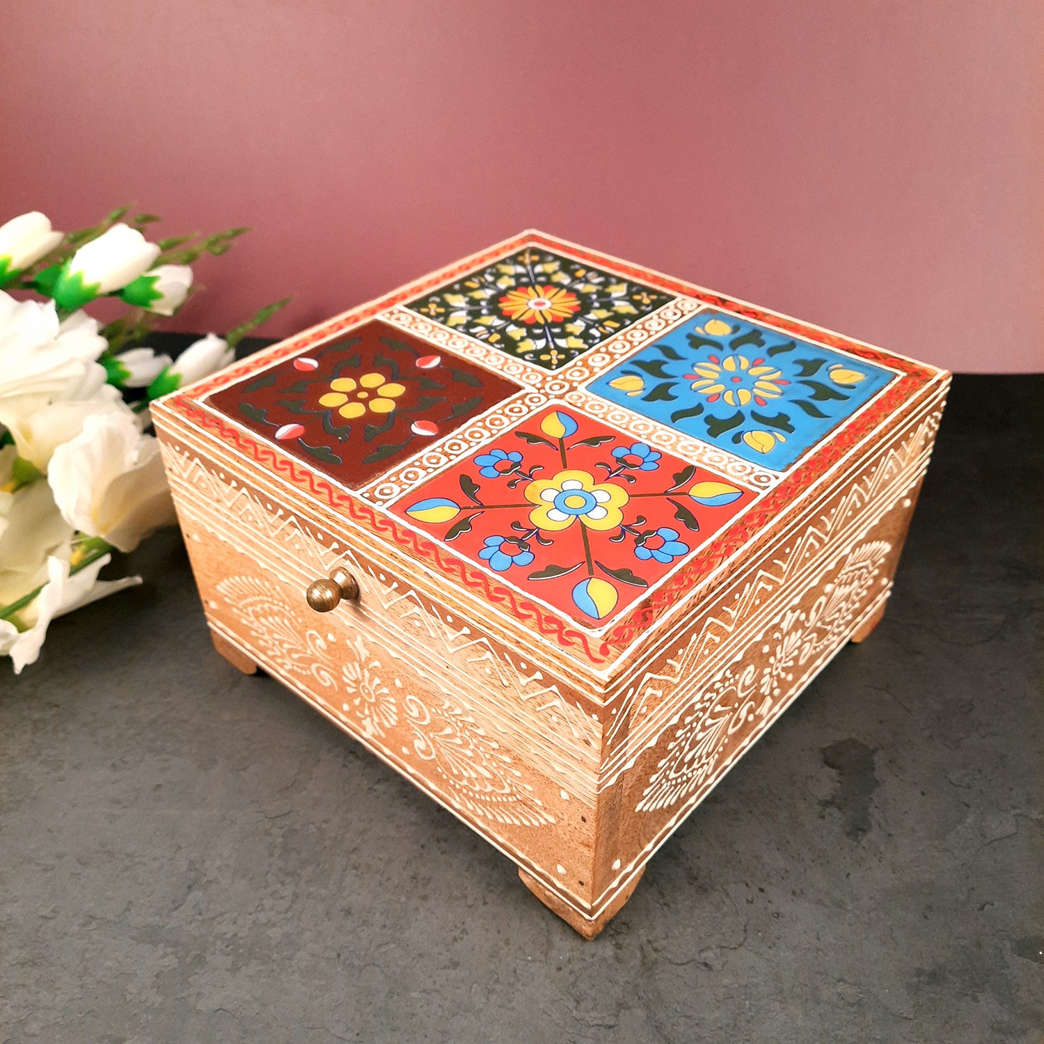 Fourtile Jewellery Box for Earrings | Jewellery Organizer - 4 Inch- Apkamart