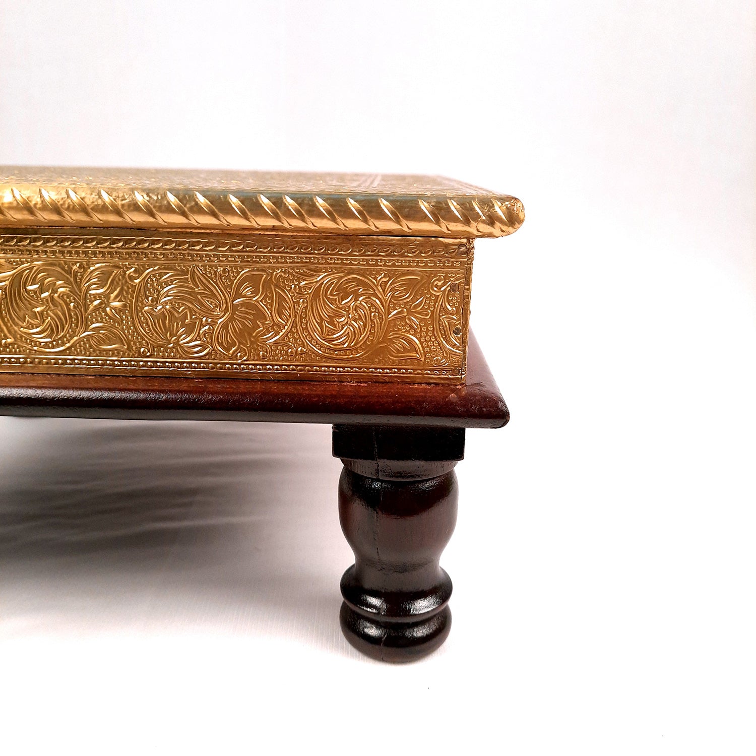 Puja Chowki Bajot | Brass Chauki Wooden - For Pooja, Temple, Home Decor & Sitting - 12 Inch - Apkamart #Style_Design 1