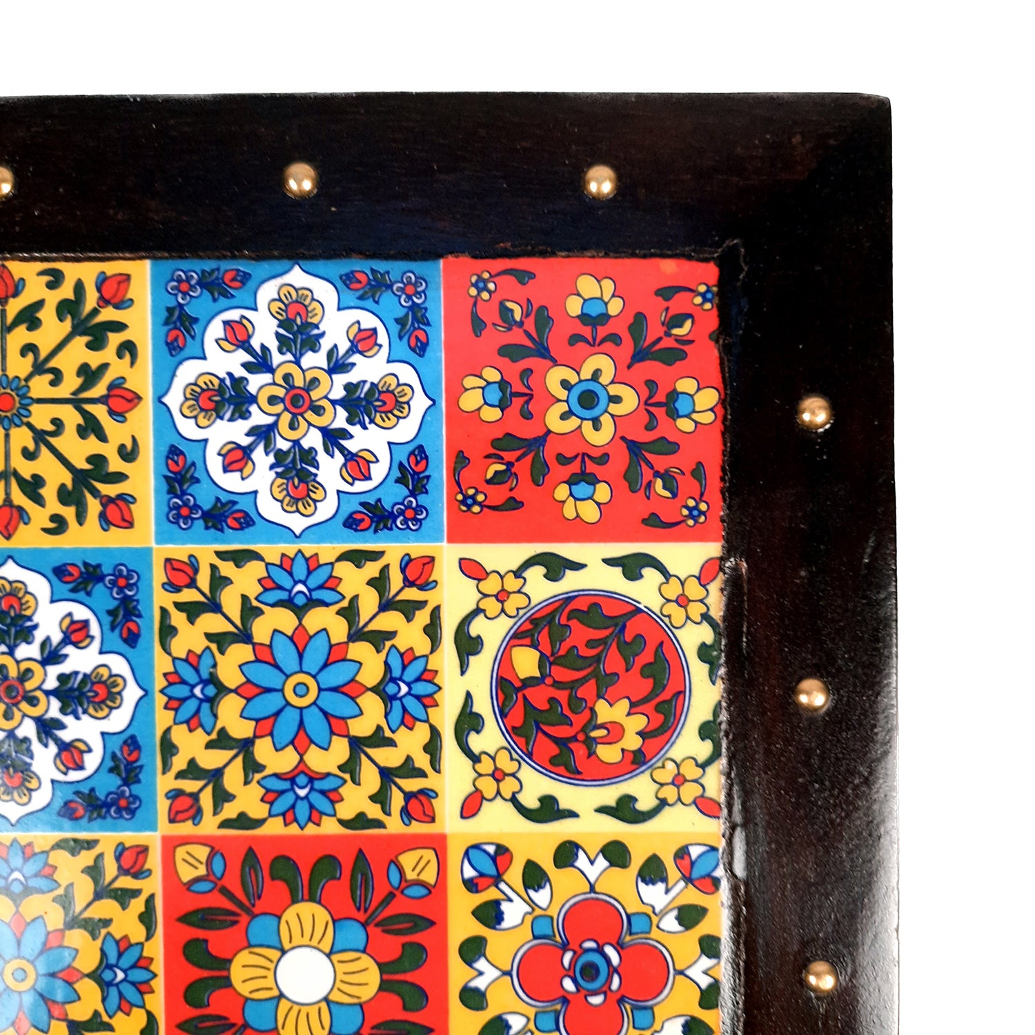 Puja Chowki Bajot | Patla with Ceramic Tile Top | Wooden Peeta - For Pooja, Sitting & Home Decor - 12 Inch - apkamart