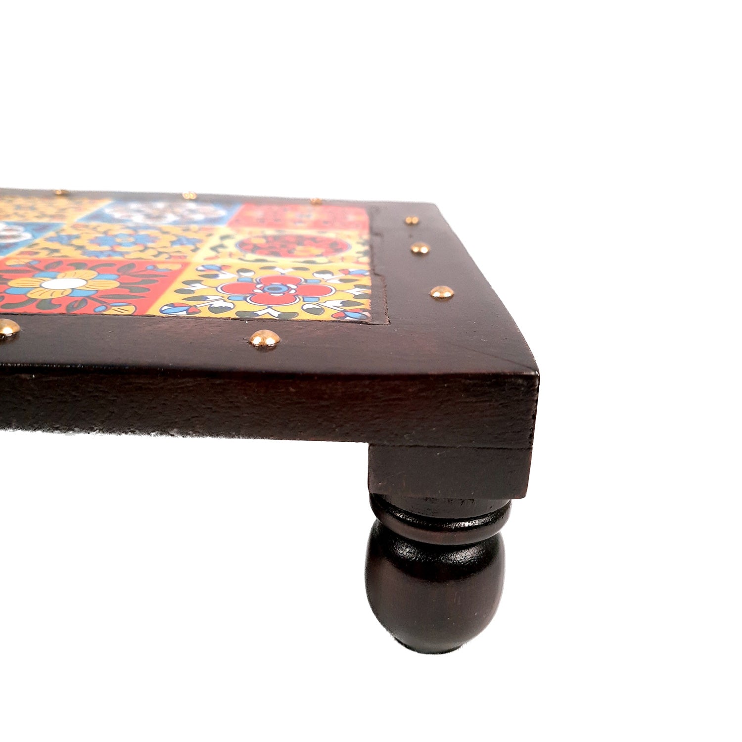 Puja Chowki Bajot | Patla with Ceramic Tile Top | Wooden Peeta - For Pooja, Sitting & Home Decor - 12 Inch - apkamart