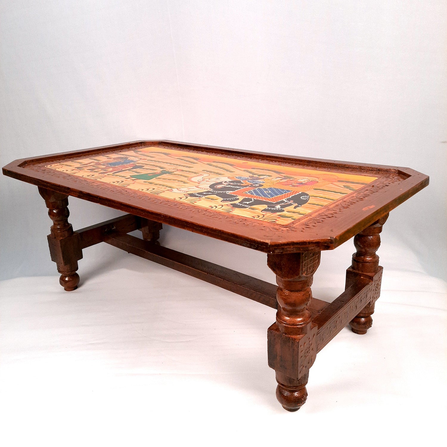 Center Table Wooden | Folding Table Hand Painted - for Living Room, Drawing Room, Home Decor, Balcony & Roof Decoration - 30 Inch - Apkamart