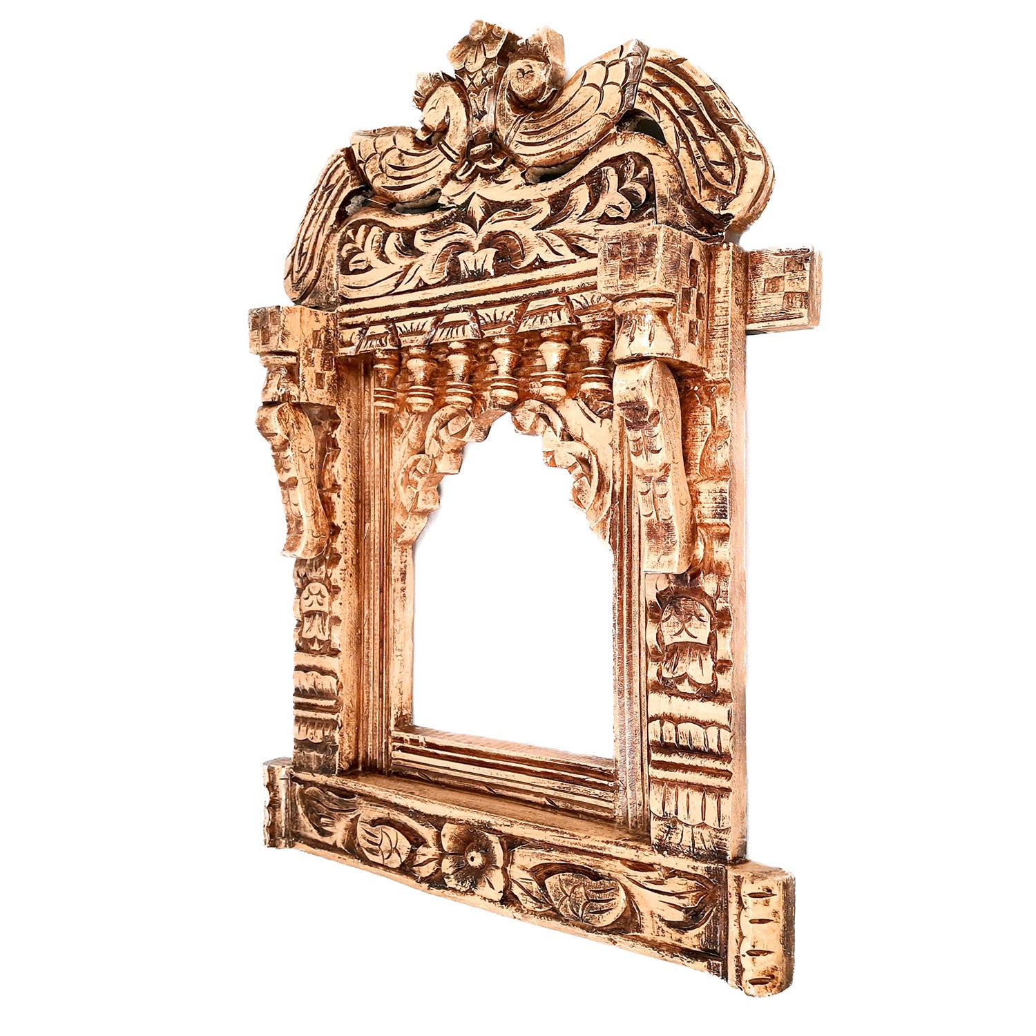 Wooden Jharokha Wall Hanging - Peacock Design | Wall Window Cum Frame | Wall Art - for Home, Wall Decor, Living Room, Hall Way Decoration & Gifts - 27 Inch - Apkamart