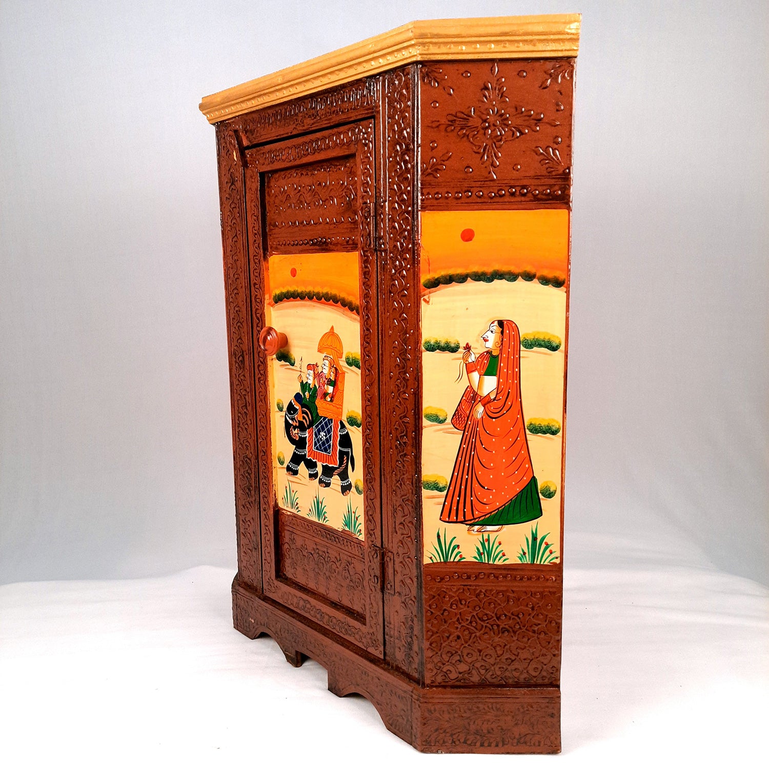 Almirah Corner Rack With Two Drawers | Wooden Cabinet Cum Storage Drawer - for Home, Living Room Decor, Corner Decoration & Gifts - 24 Inch