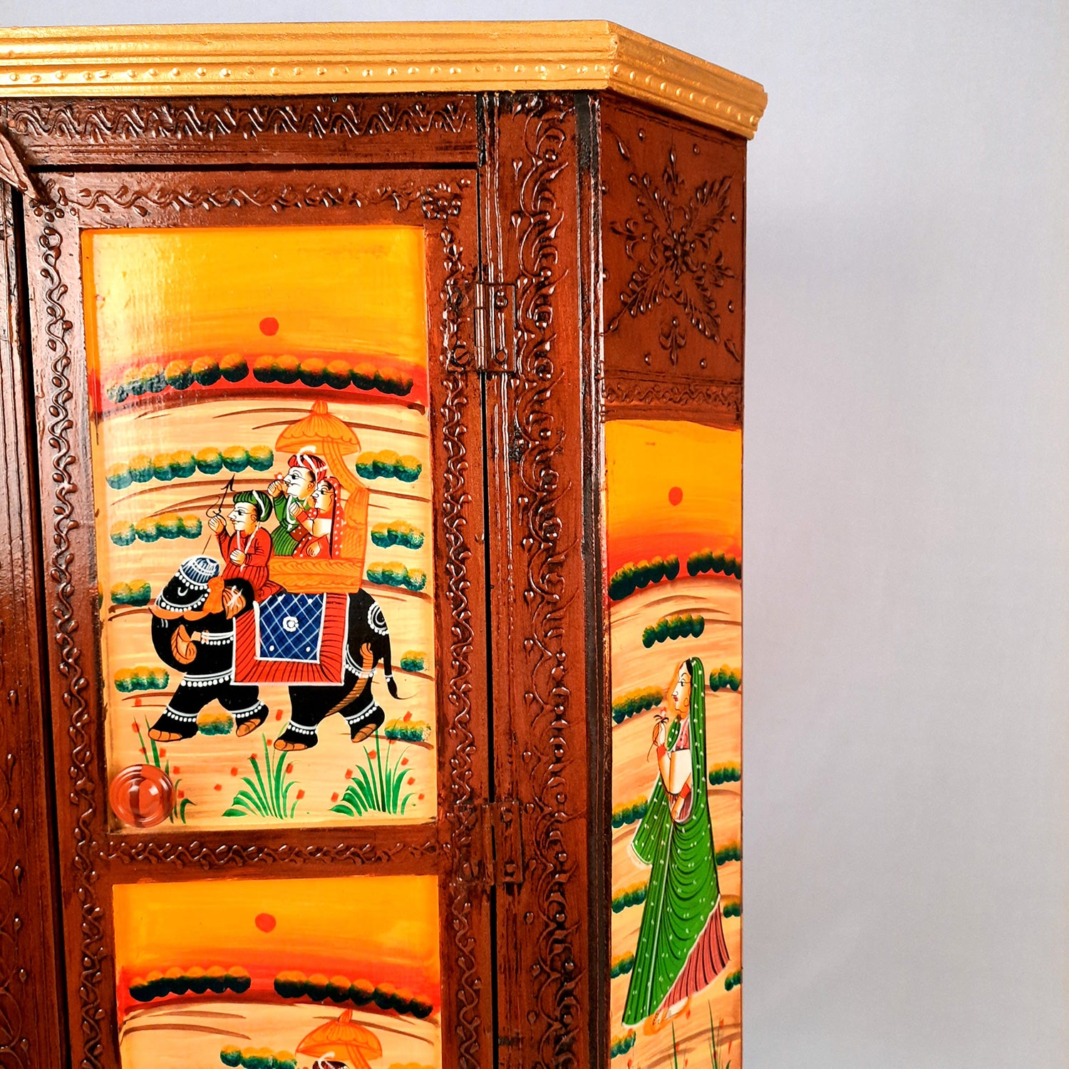 Almirah Corner Rack | Wooden Cabinet with Two Drawers - for Home, Living Room, Bedroom Decor | For Storage & Gifts - 30 Inch - Apkamart