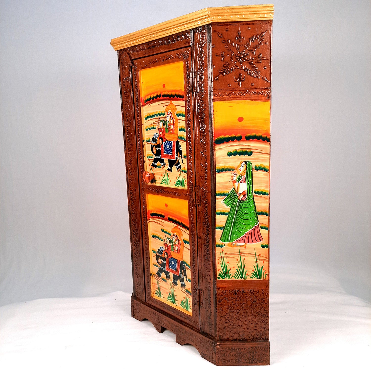 Almirah Corner Rack | Wooden Cabinet with Two Drawers - for Home, Living Room, Bedroom Decor | For Storage & Gifts - 30 Inch - Apkamart