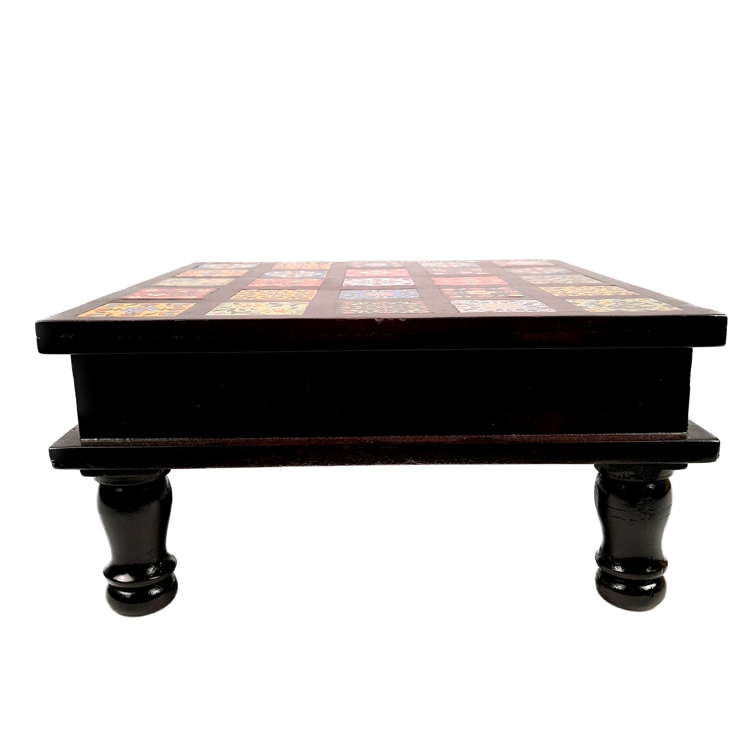 Wooden Puja Chowki with Ceramic Tile Top | Peeta / Patla - For Pooja, Weddings, Home Decor & Festivals - 13 Inches - Apkamart