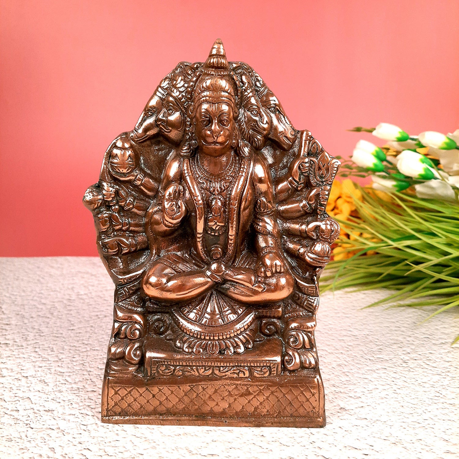 Lord Hanuman Statue | Panchmukhi Hanuman Ji Murti / Idol - for Temple, Pooja, Entrance, Home Decor & Gifts- 9 Inch - apkamart