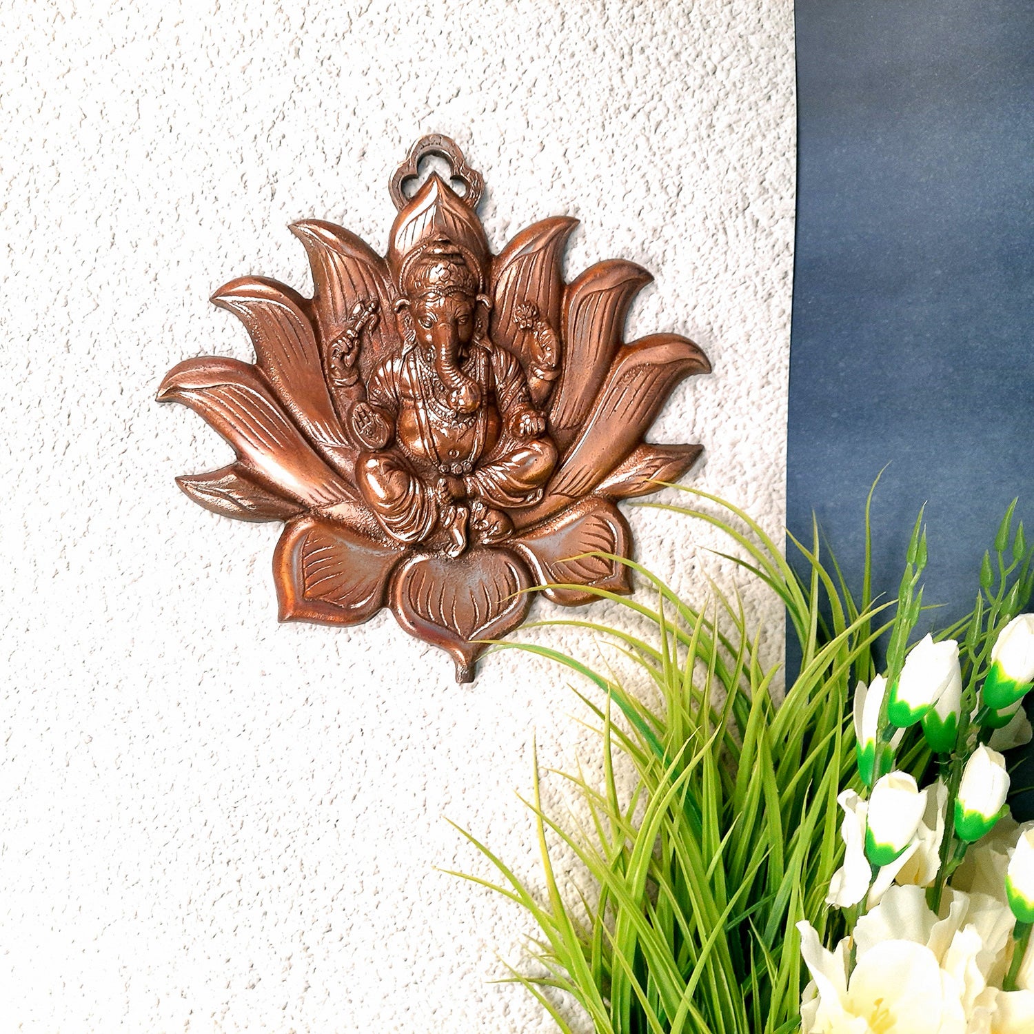 Ganesh Wall Hanging Murti | Shri Ganesha Sitting On The Lotus Wall Decor Statue - for Diwali & Housewarming Gift | Religious & Spiritual Wall Art - for Puja, Home, Entrance  & Living Room  - 12 Inch