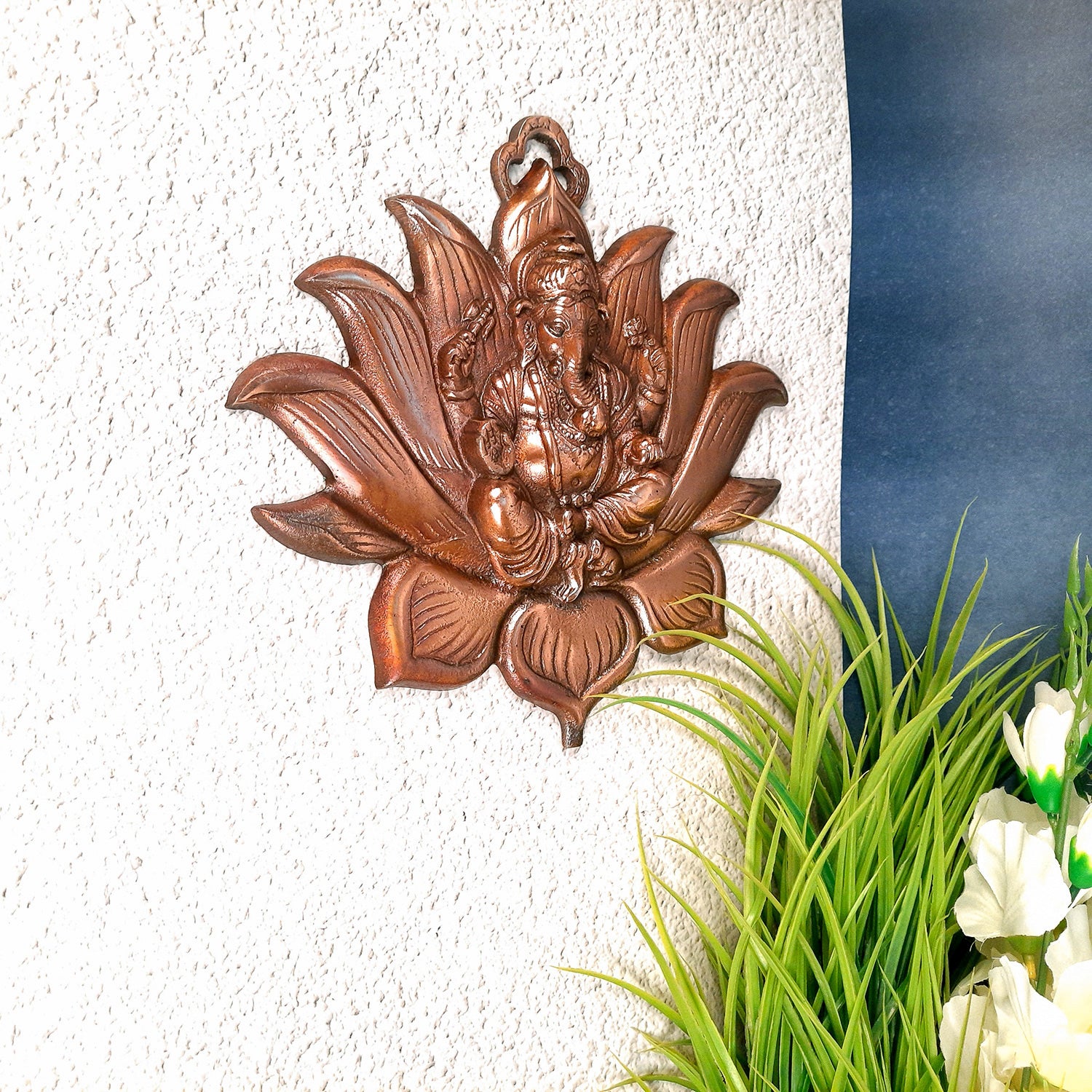 Ganesh Wall Hanging Murti | Shri Ganesha Sitting On The Lotus Wall Decor Statue - for Diwali & Housewarming Gift | Religious & Spiritual Wall Art - for Puja, Home, Entrance & Living Room - 12 Inch