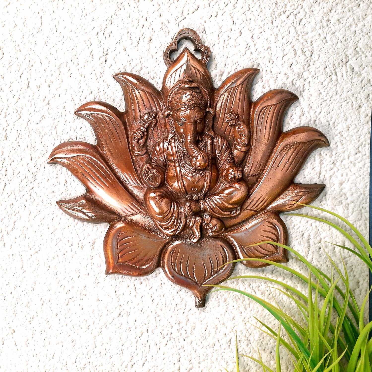 Ganesh Wall Hanging Murti | Shri Ganesha Sitting On The Lotus Wall Decor Statue - for Diwali & Housewarming Gift | Religious & Spiritual Wall Art - for Puja, Home, Entrance & Living Room - 12 Inch