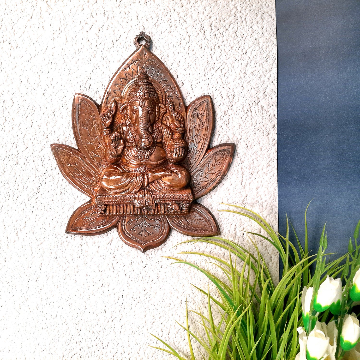 Ganesha Wall Decor -Sitting on Kamal Design - 12 Inch - Apkamart