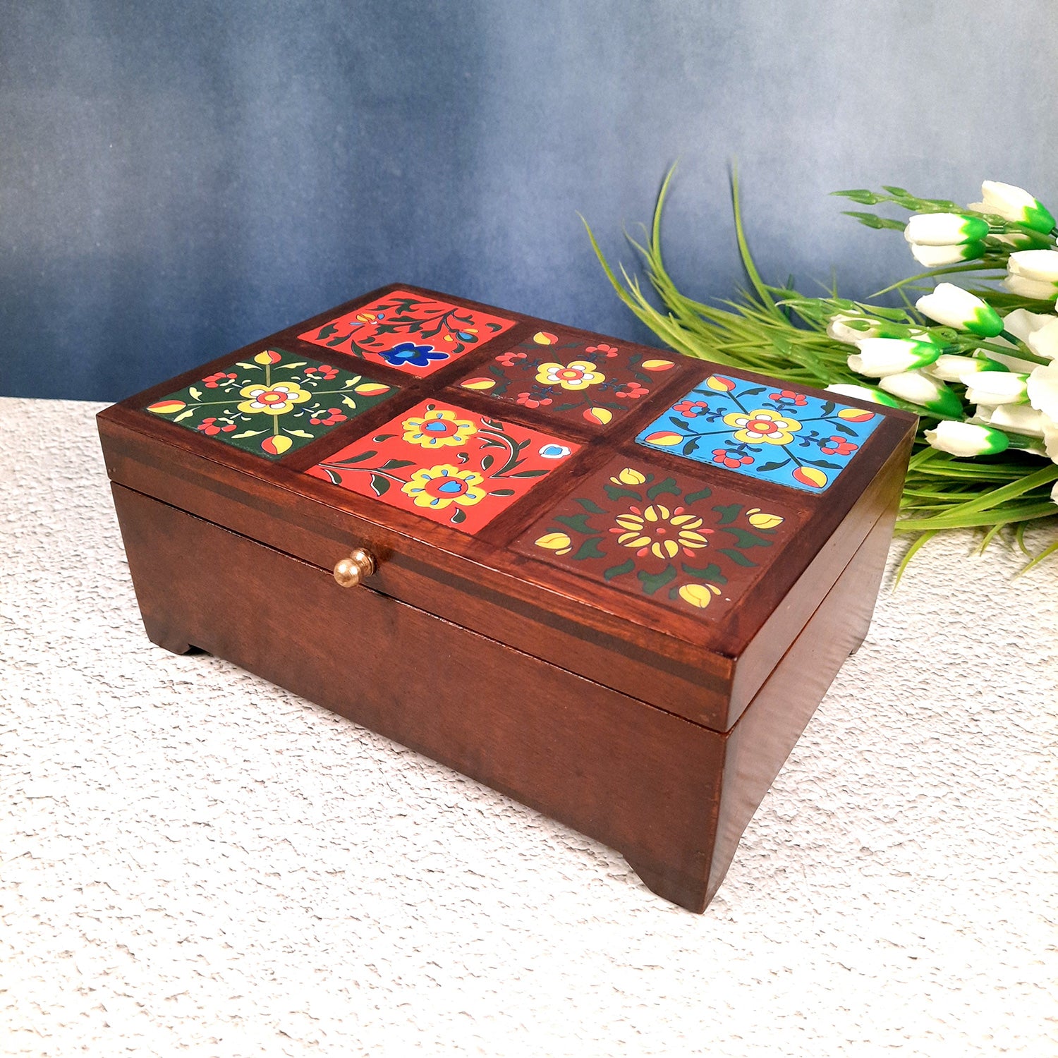 Makeup Storage Box | Jewellery Organizer - 4 Inches- Apkamart #Colour_Brown