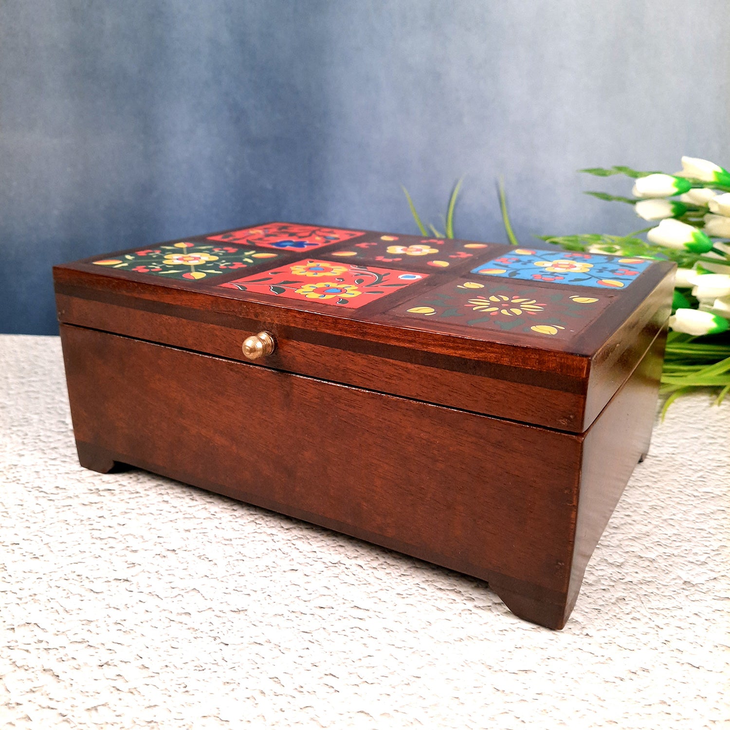 Makeup Storage Box | Jewellery Organizer - 4 Inches- Apkamart #Colour_Brown