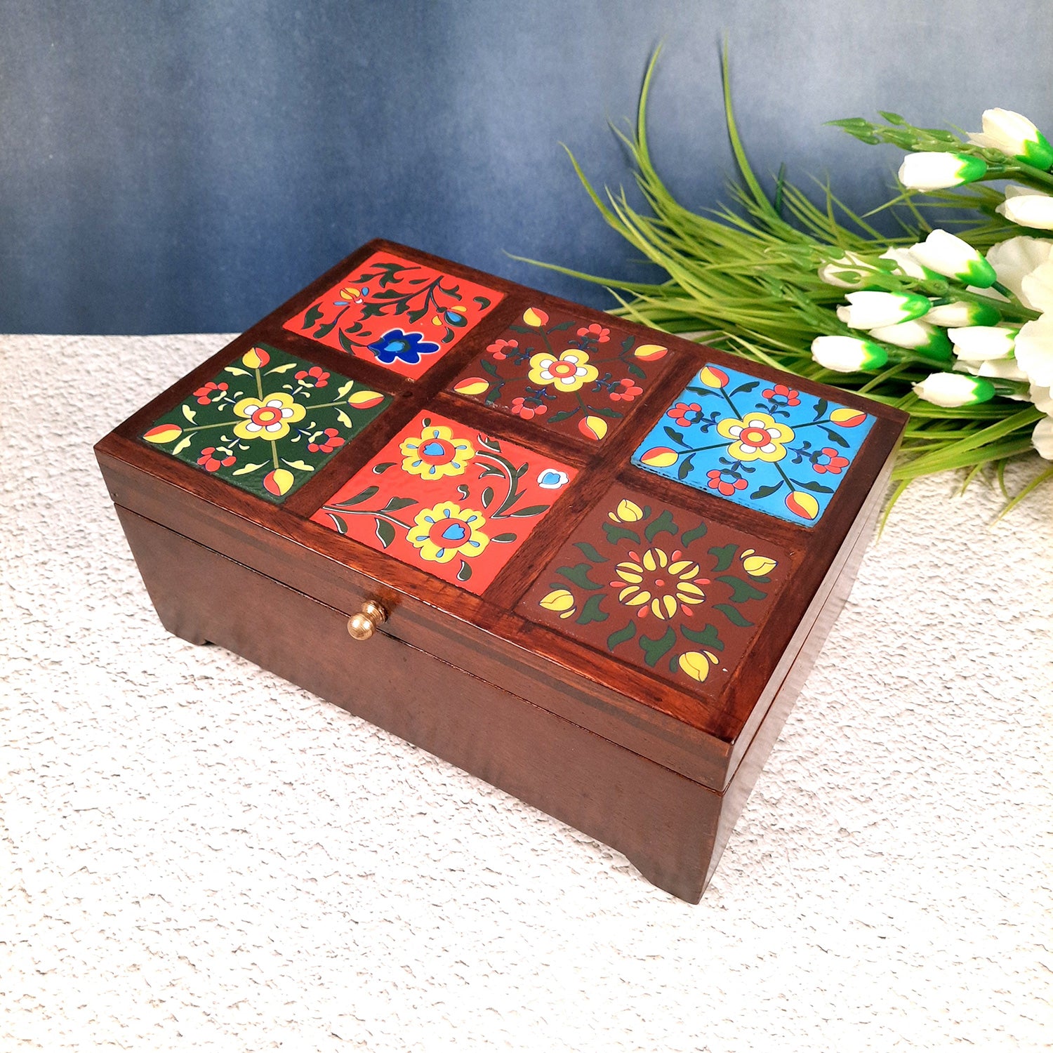 Makeup Storage Box | Jewellery Organizer - 4 Inches- Apkamart #Colour_Brown