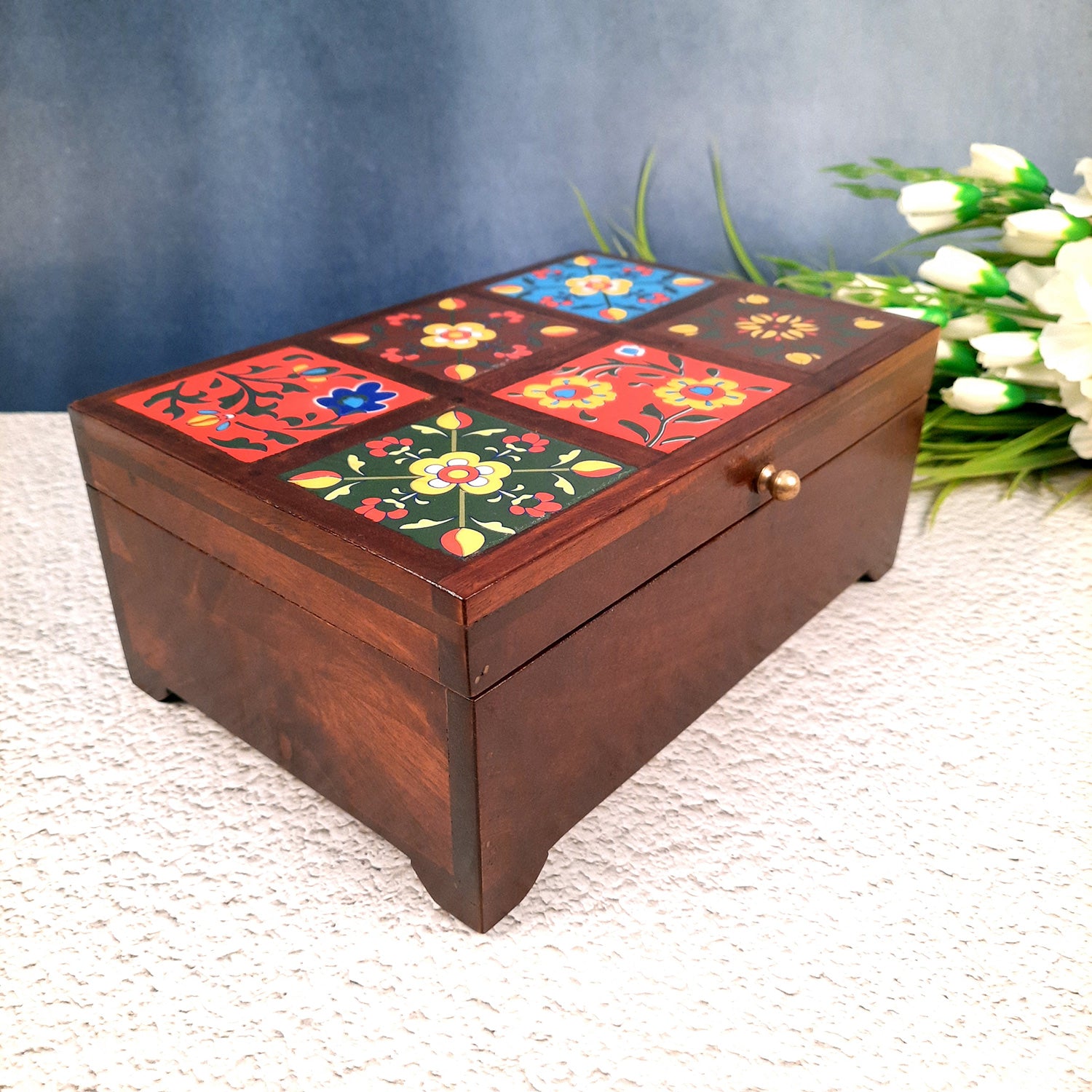 Makeup Storage Box | Jewellery Organizer - 4 Inches- Apkamart #Colour_Brown