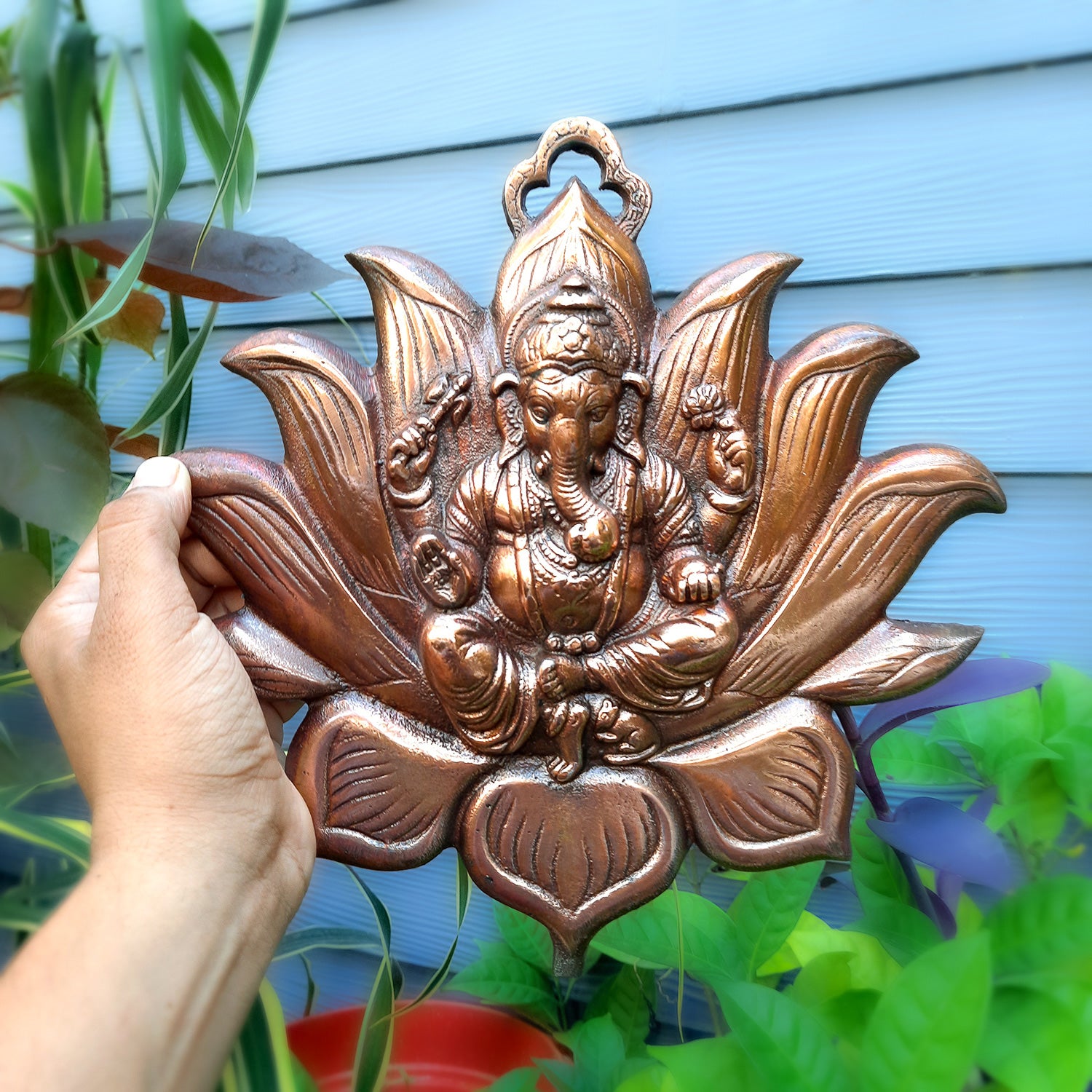 Ganesh Wall Hanging Murti | Shri Ganesha Sitting On The Lotus Wall Decor Statue - for Diwali & Housewarming Gift | Religious & Spiritual Wall Art - for Puja, Home, Entrance & Living Room - 12 Inch