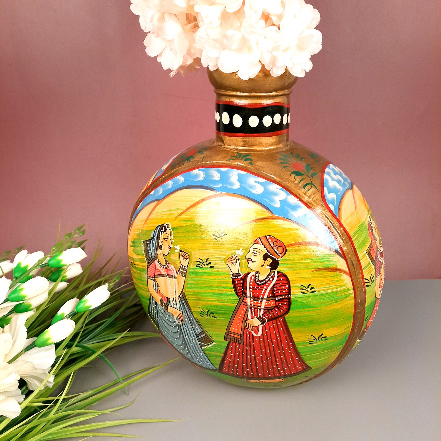 Vase Antique | Flower Pots Handcrafted - For Living room, Table, Corner & Home Decor & Gifts -15 Inch - Apkamart