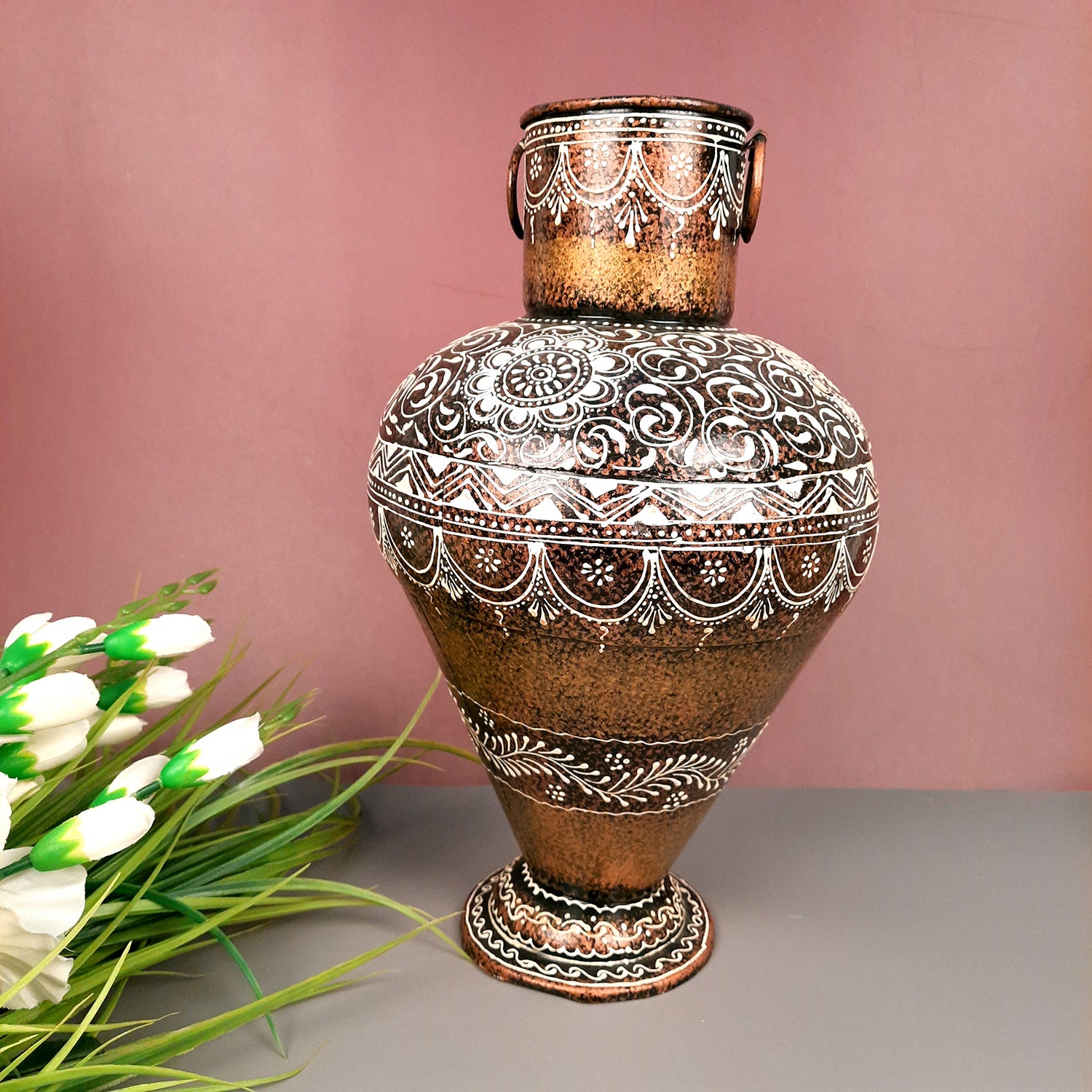 Big Flower Vase | Decorative Vase For Corners & Entrance - For Living Room & Home Decor - Apkamart