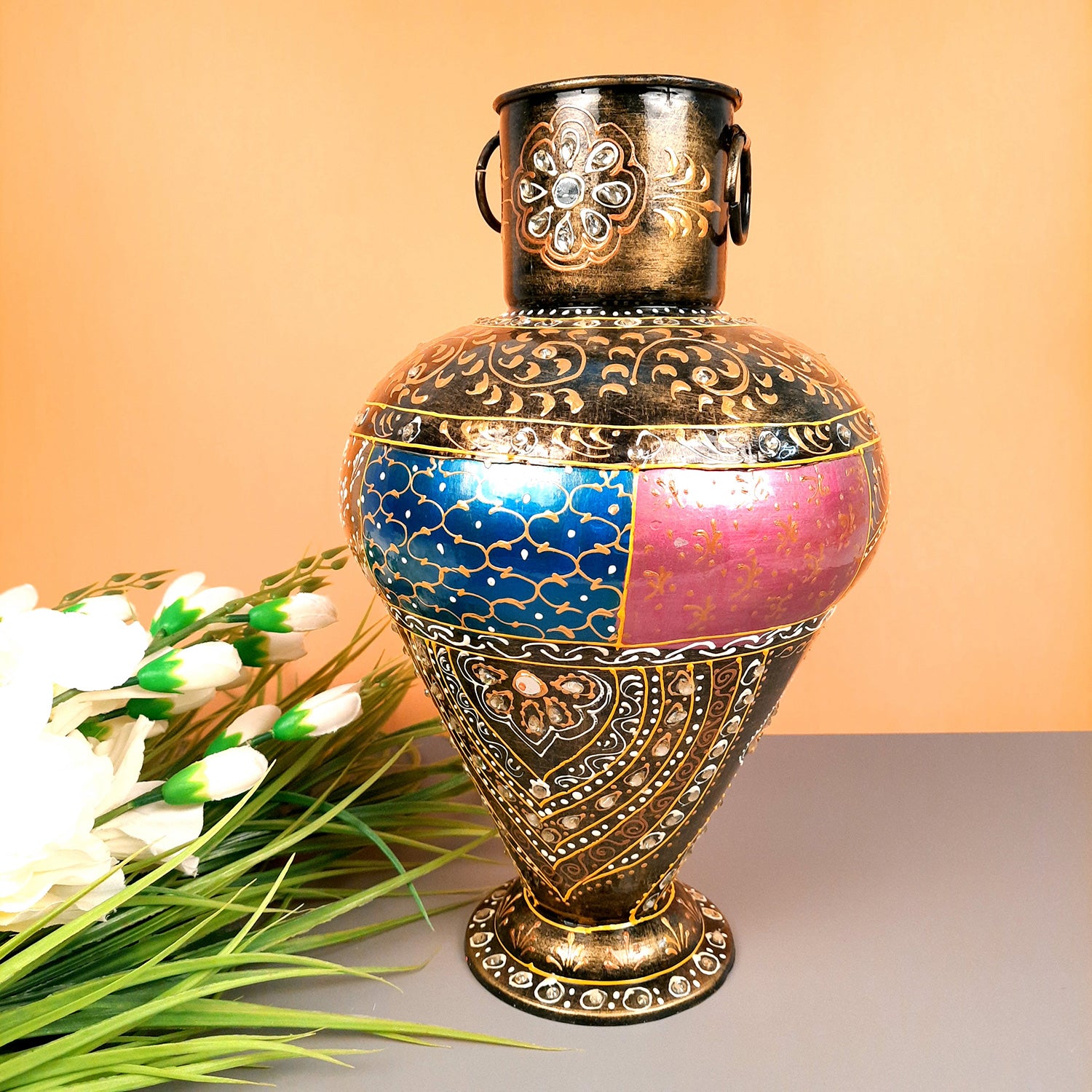 Flower Pot | Vase - Metal - for Home Decoration, Living Room, Table, Shelf, Office & Interior Decor | House Warming & Festival Gift - 14 Inch