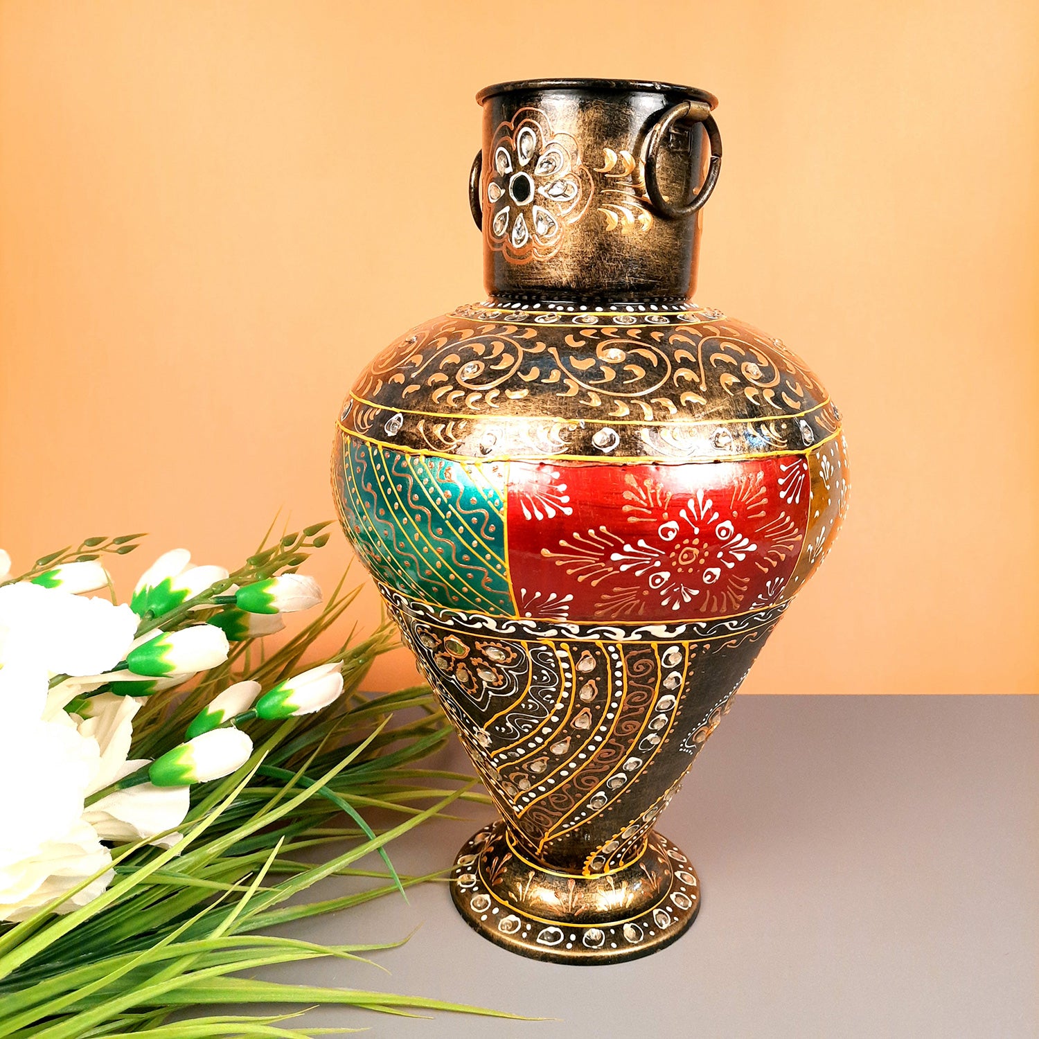 Flower Pot | Vase - Metal - for Home Decoration, Living Room, Table, Shelf, Office & Interior Decor | House Warming & Festival Gift - 14 Inch