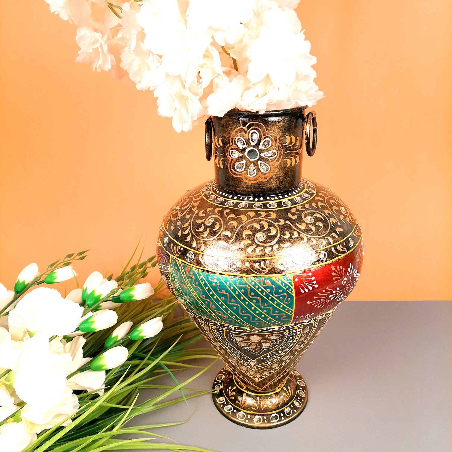 Flower Pot | Vase - Metal - for Home Decoration, Living Room, Table, Shelf, Office & Interior Decor | House Warming & Festival Gift - 14 Inch