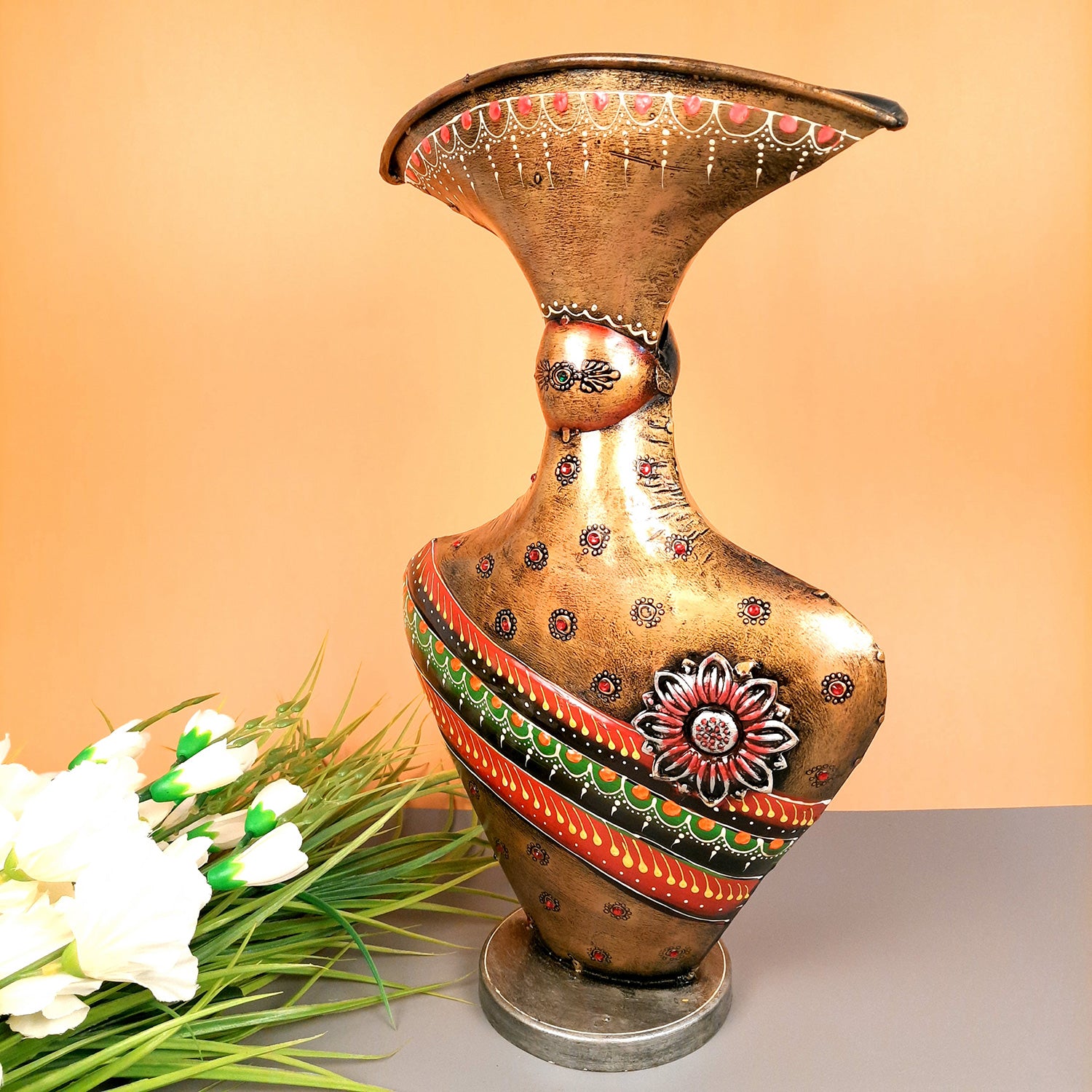 Flower Pot | Antique Table Vase - For Home, Living Room & Entrance Decor - 17 Inch - Apkamart