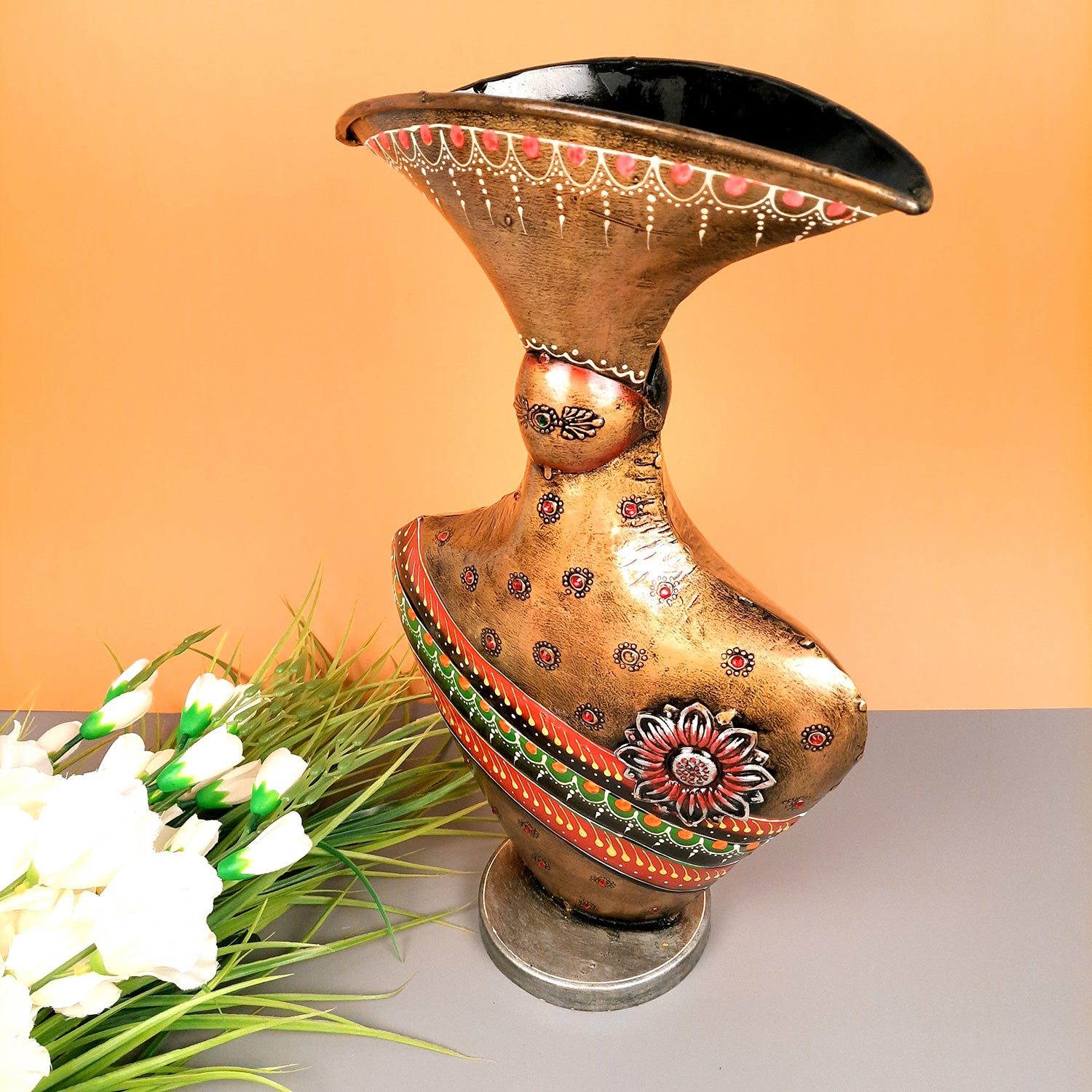 Flower Pot | Antique Table Vase - For Home, Living Room & Entrance Decor - 17 Inch - Apkamart