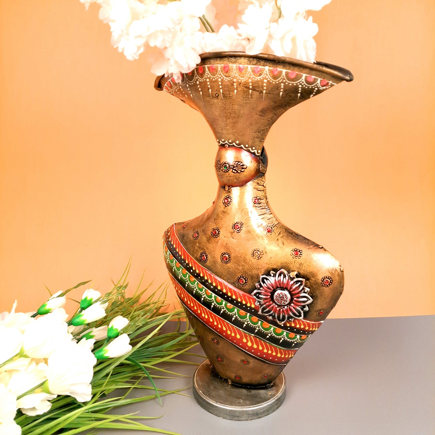 Flower Pot | Antique Table Vase - For Home, Living Room & Entrance Decor - 17 Inch - Apkamart